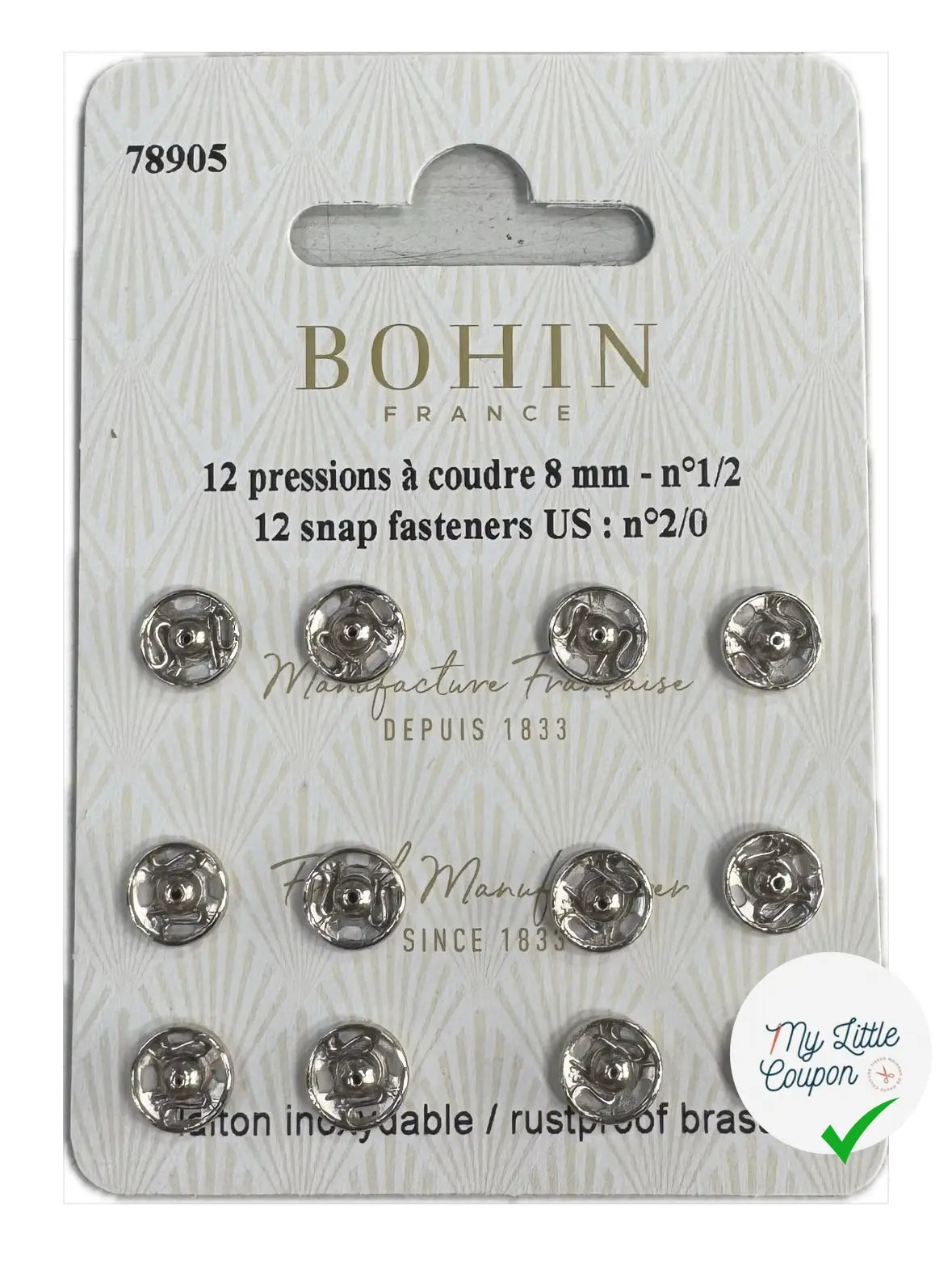 12 PRESSIONS À COUDRE 8MM MÉTAL - My Little Coupon