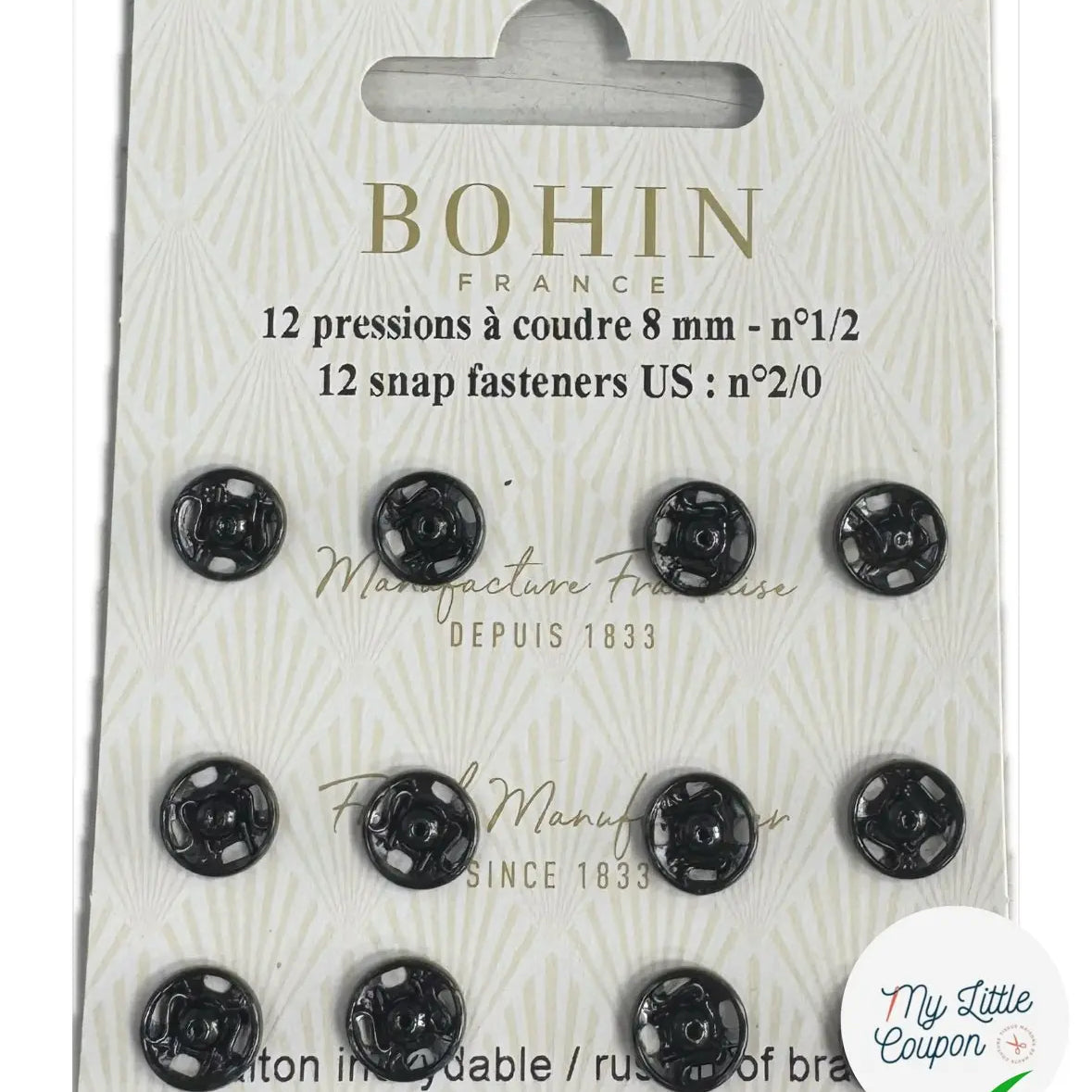 12 PRESSIONS À COUDRE 8MM - NOIR - My Little Coupon