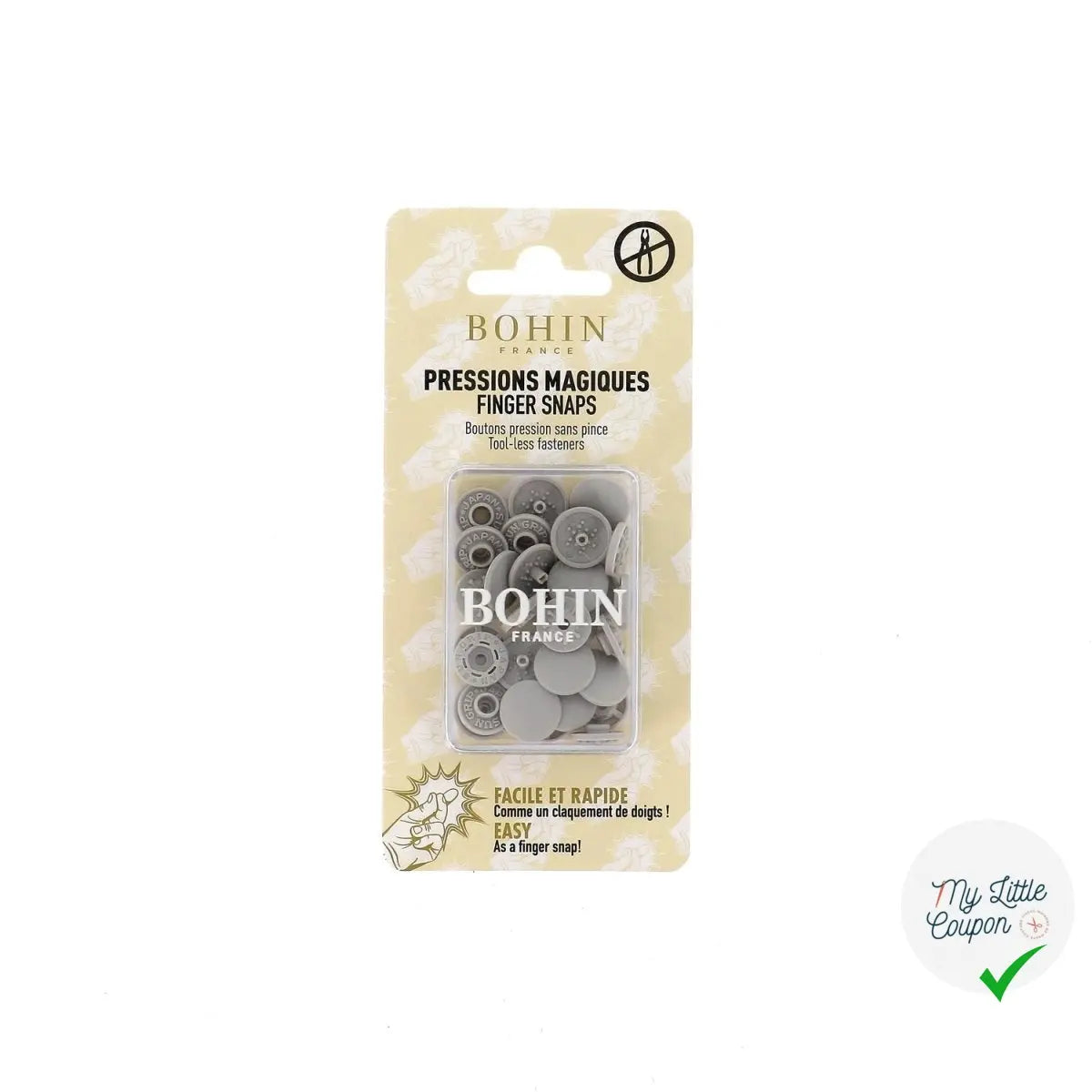 8 PRESSIONS MAGIQUES - BOUTONS PRESSIONS SANS PINCE 13MM GRIS - My Little Coupon