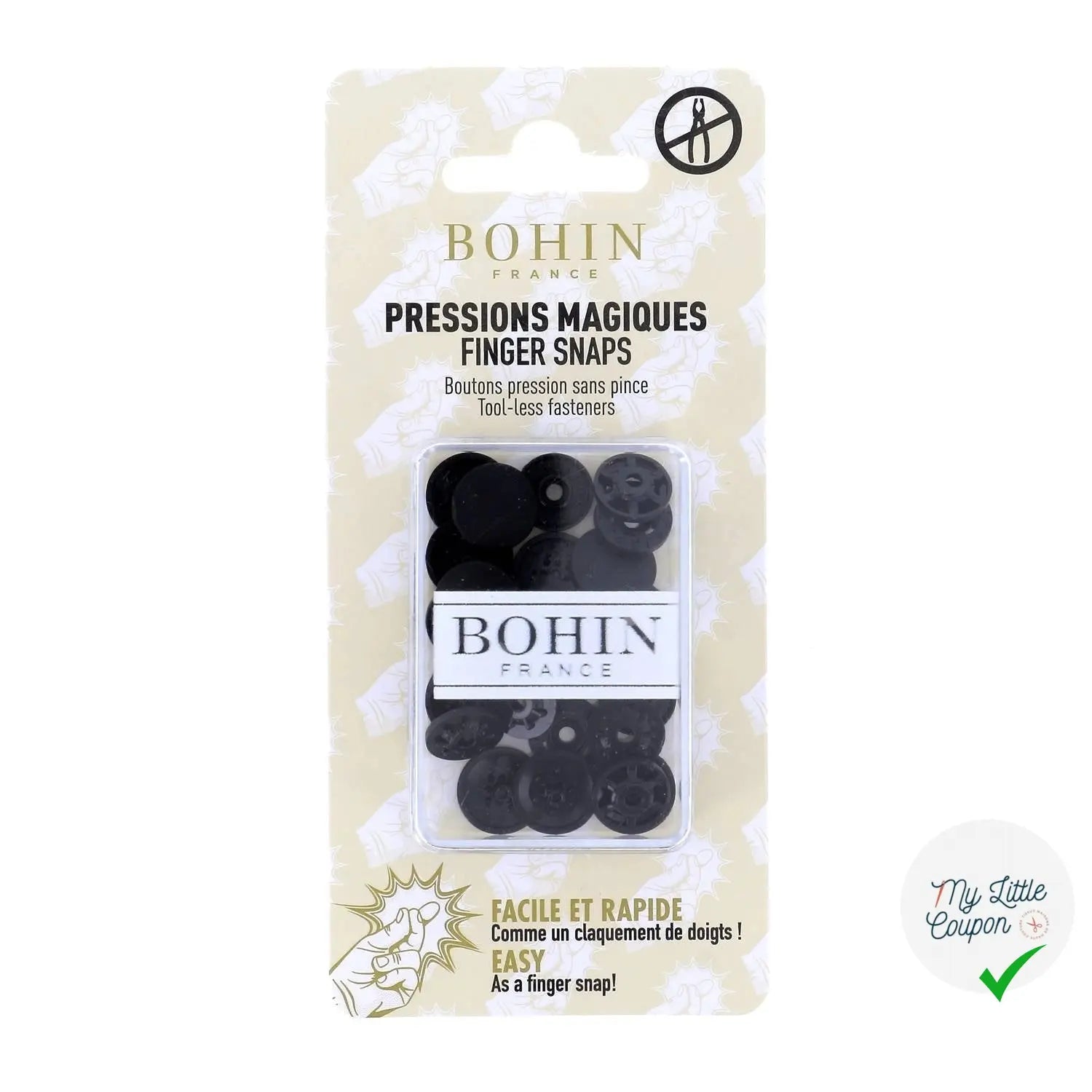8 PRESSIONS MAGIQUES - BOUTONS PRESSIONS SANS PINCE 13MM NOIR - My Little Coupon