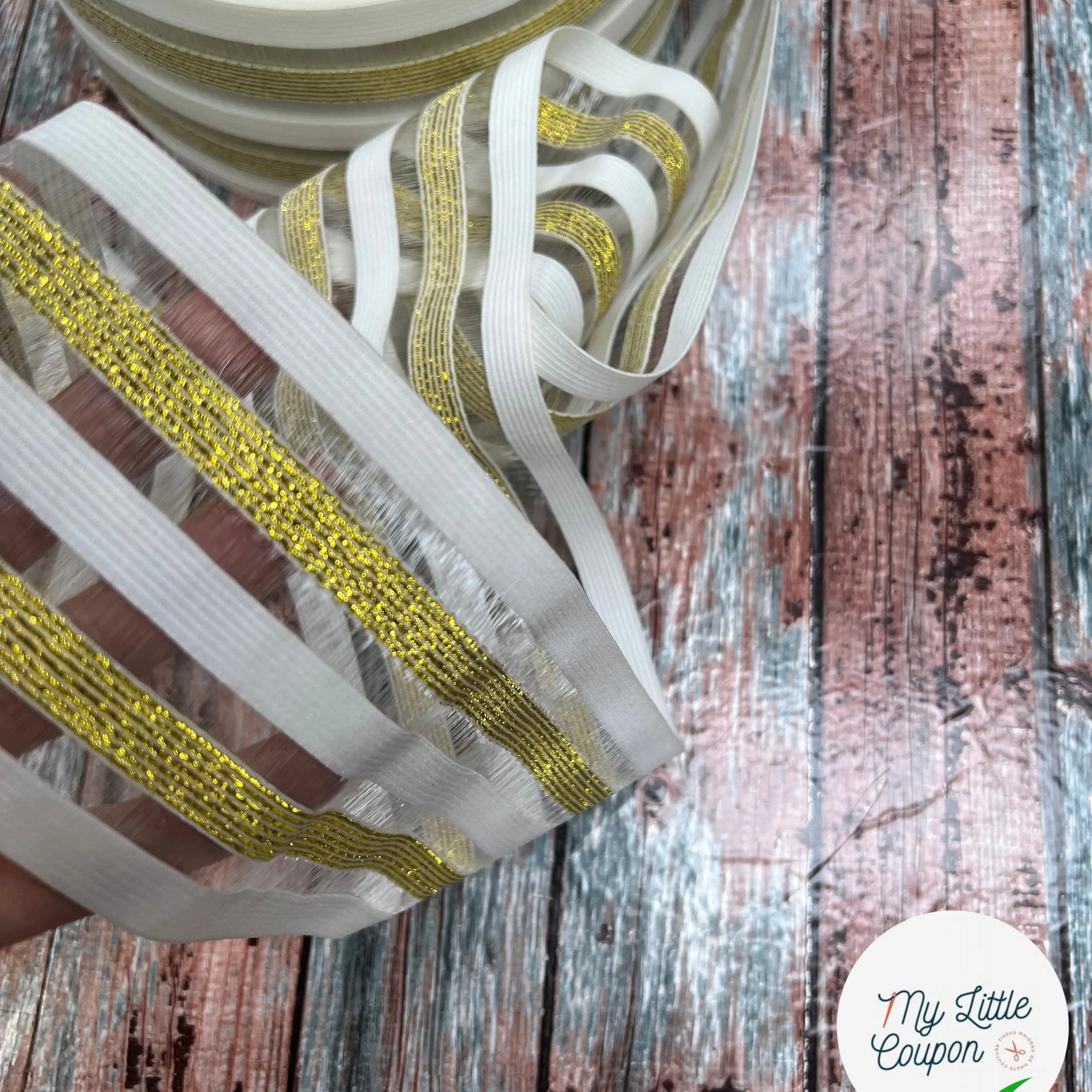 BANDE ÉLASTIQUE FANTAISIE GOLD&WHITE - My Little Coupon