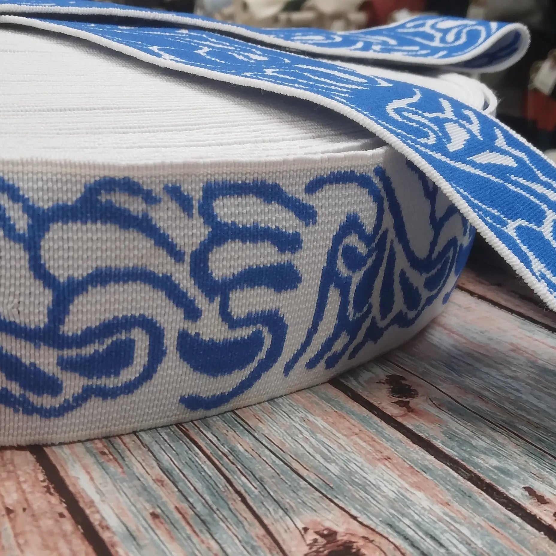 BANDE ÉLASTIQUE TISÉE ABSTRAIT BLEU ROI - My Little Coupon