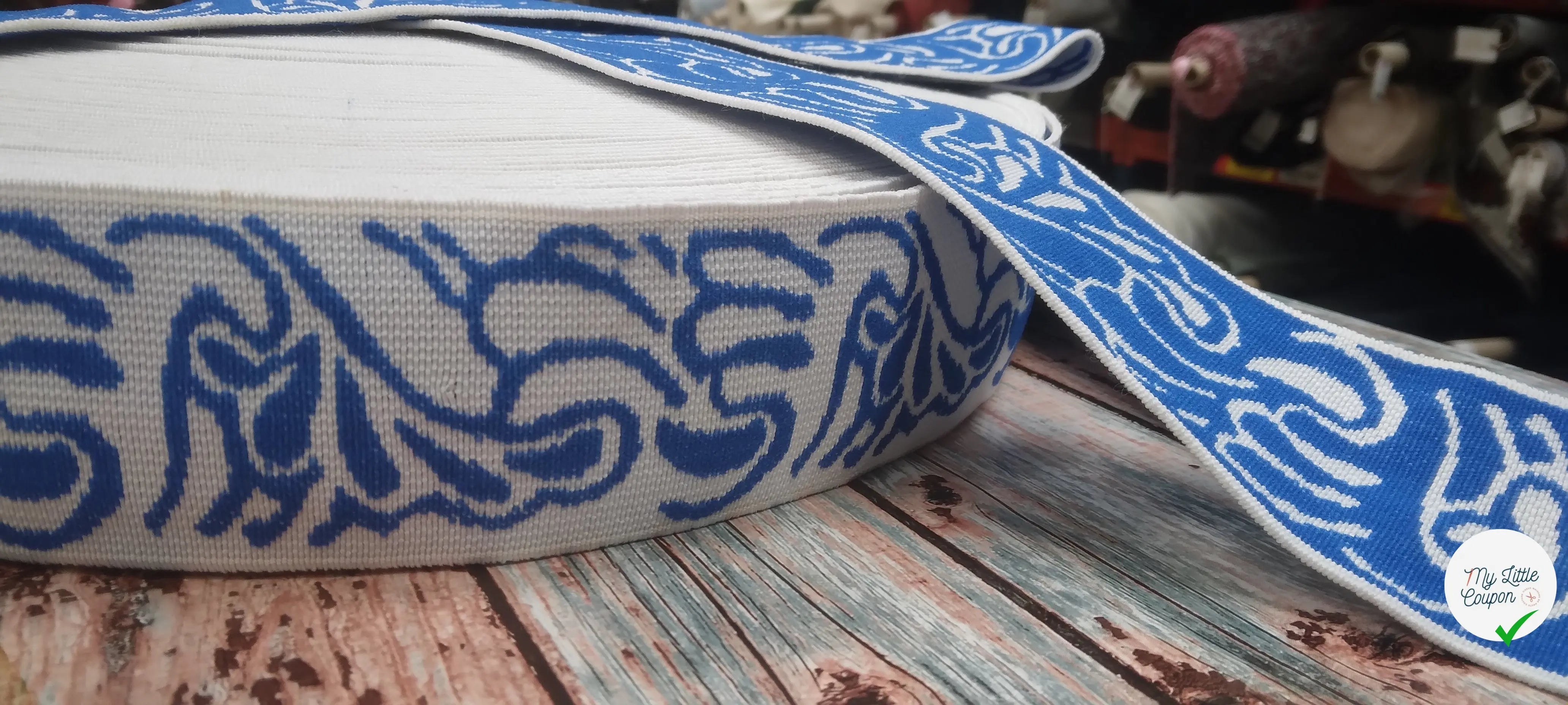 BANDE ÉLASTIQUE TISÉE ABSTRAIT BLEU ROI - My Little Coupon