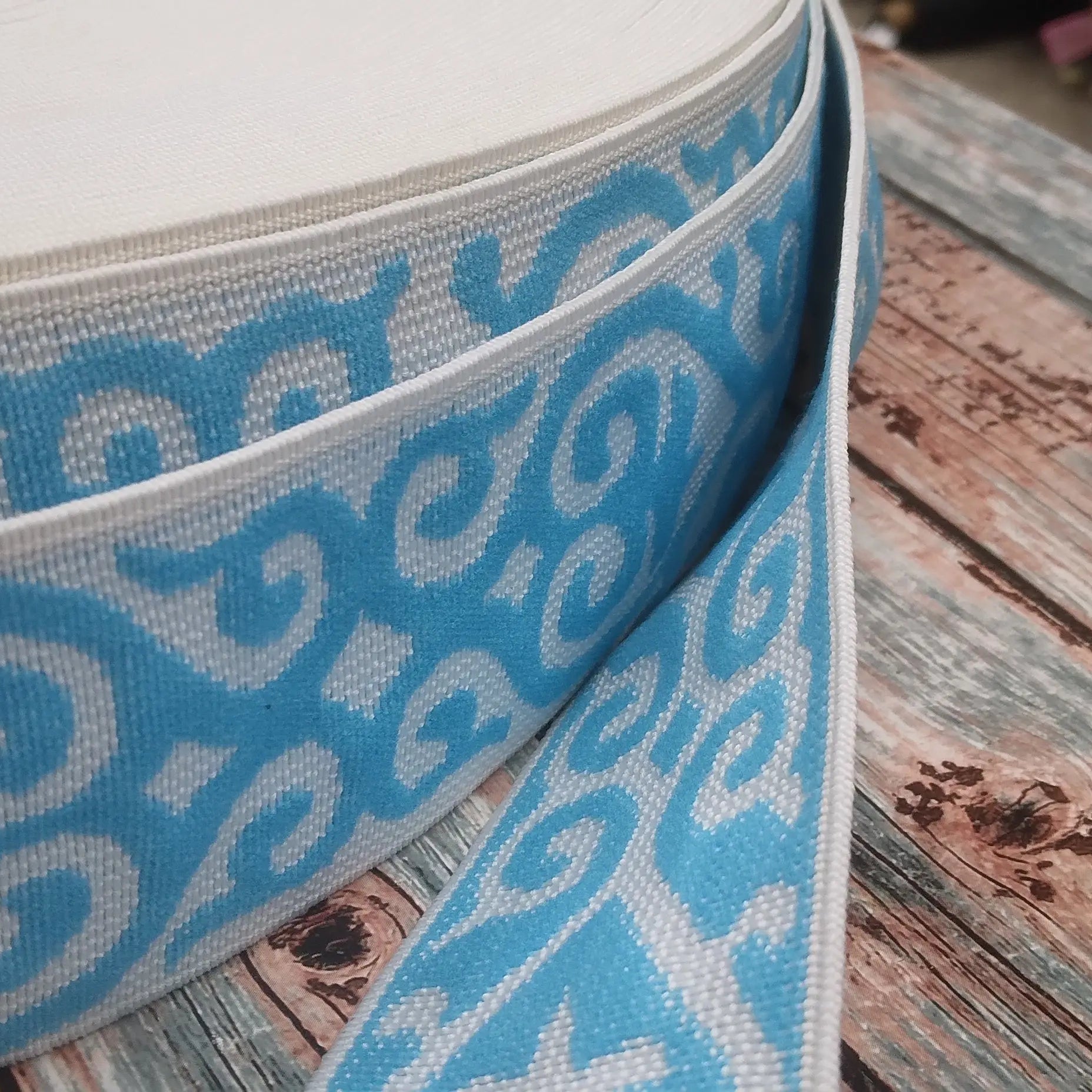 BANDE ÉLASTIQUE TISÉE BAROQUE BLEU - My Little Coupon