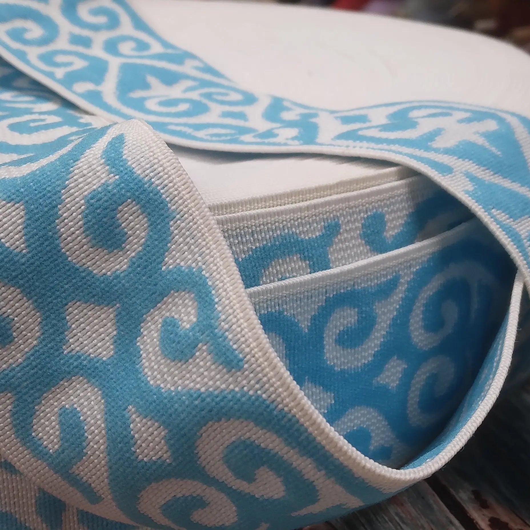 BANDE ÉLASTIQUE TISÉE BAROQUE BLEU - My Little Coupon