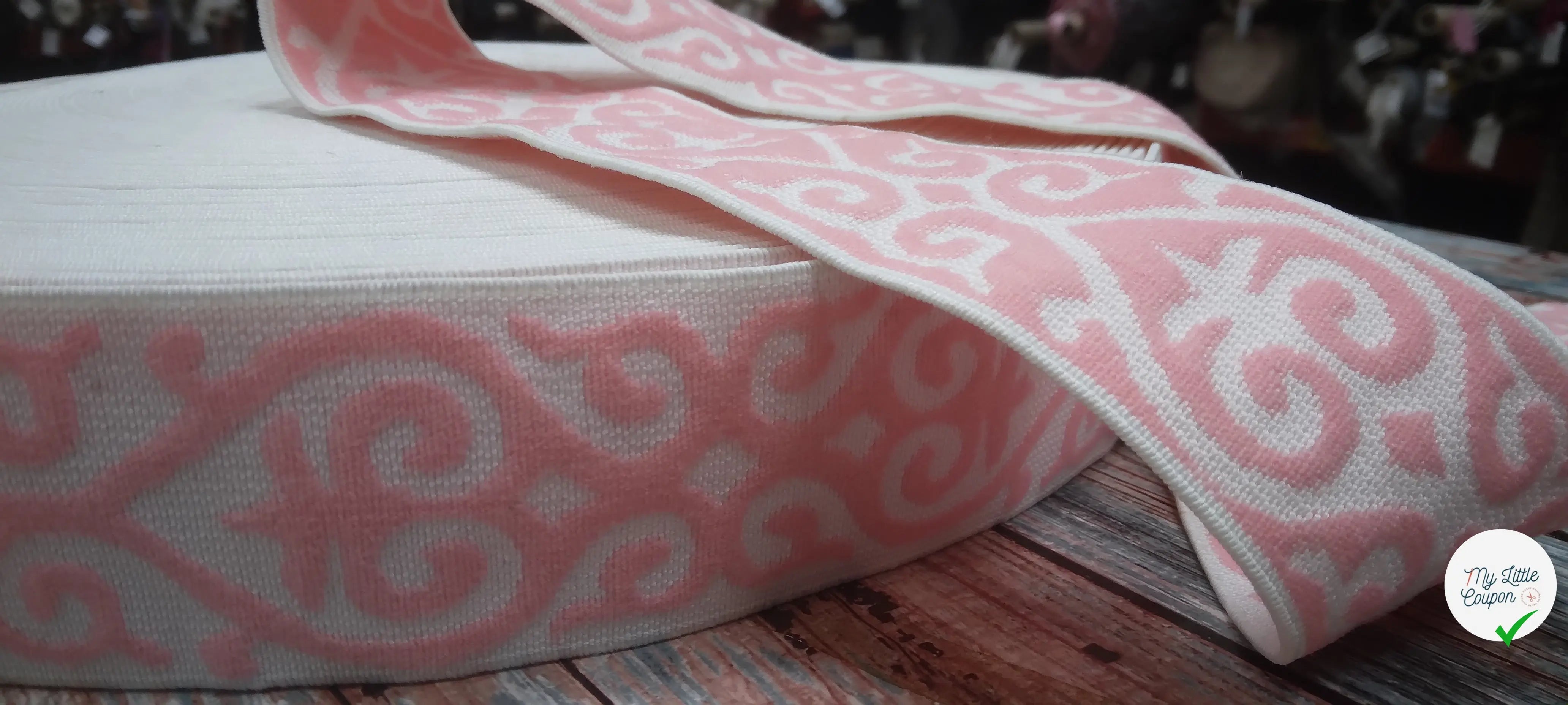 BANDE ÉLASTIQUE TISÉE BAROQUE ROSE - My Little Coupon
