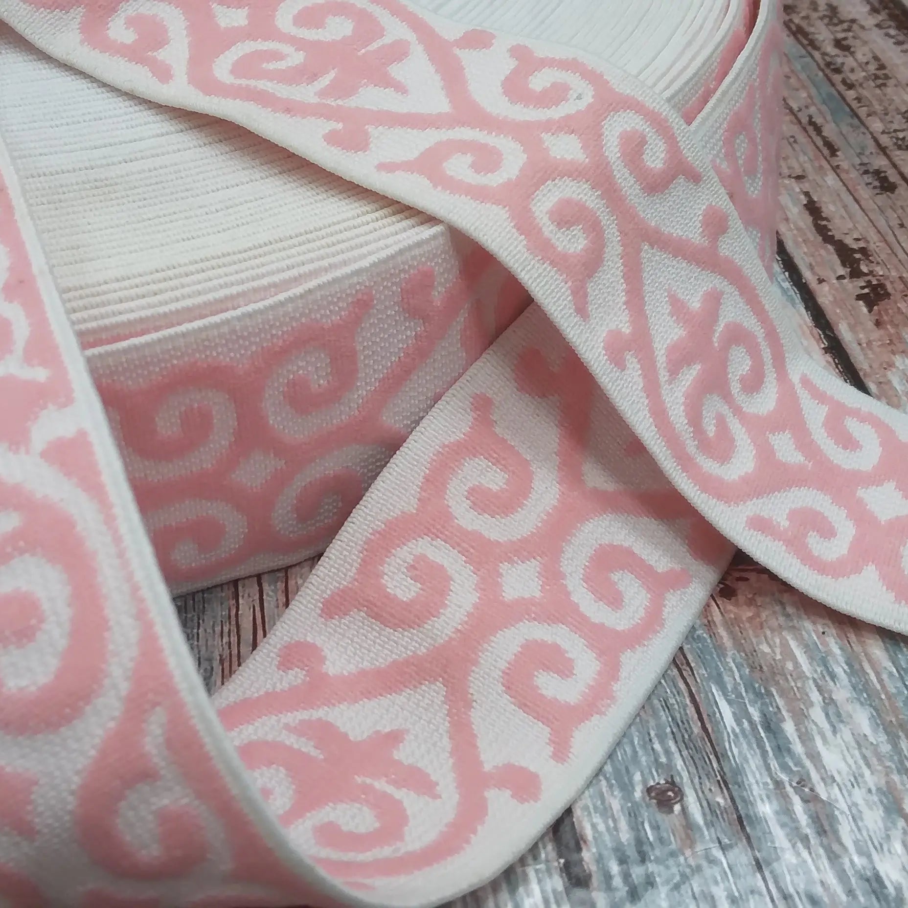 BANDE ÉLASTIQUE TISÉE BAROQUE ROSE - My Little Coupon