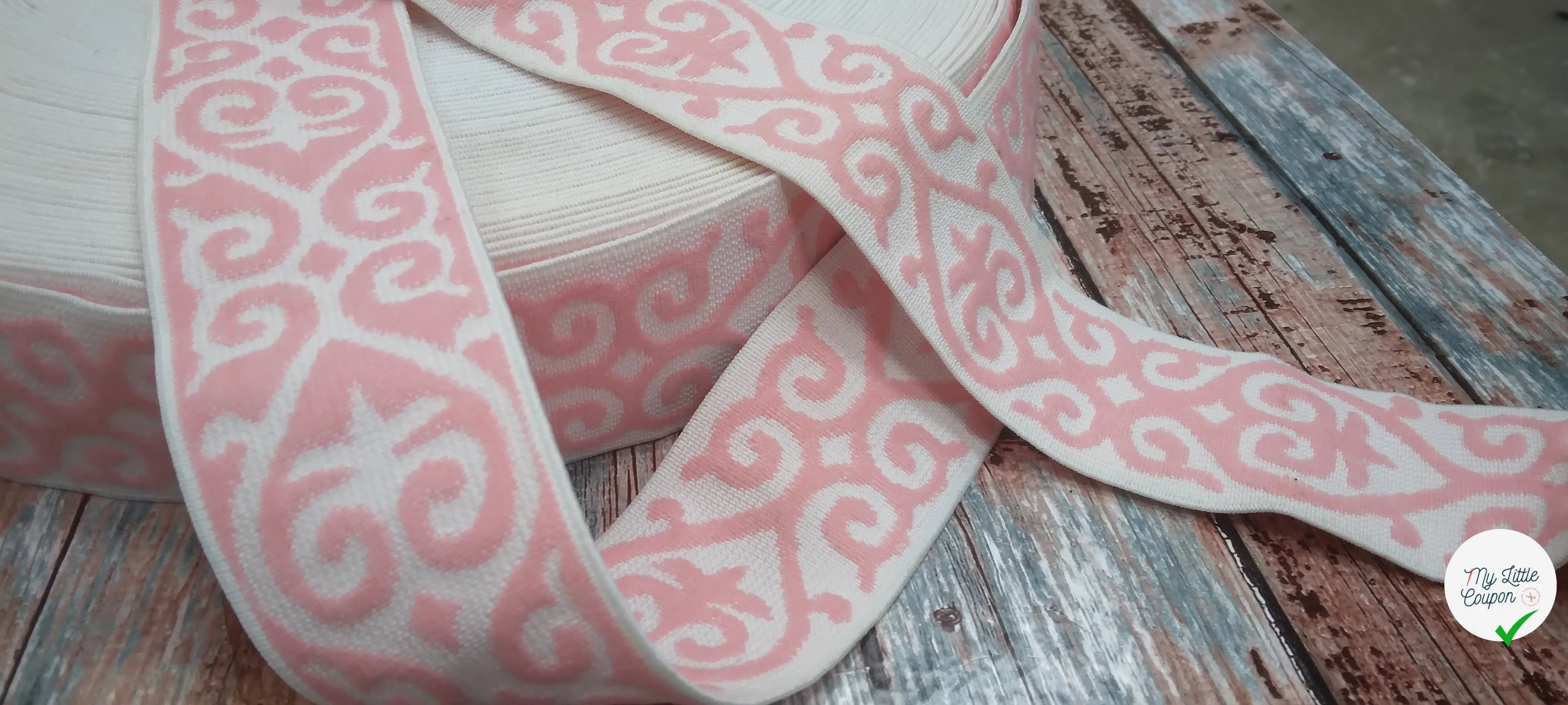 BANDE ÉLASTIQUE TISÉE BAROQUE ROSE - My Little Coupon