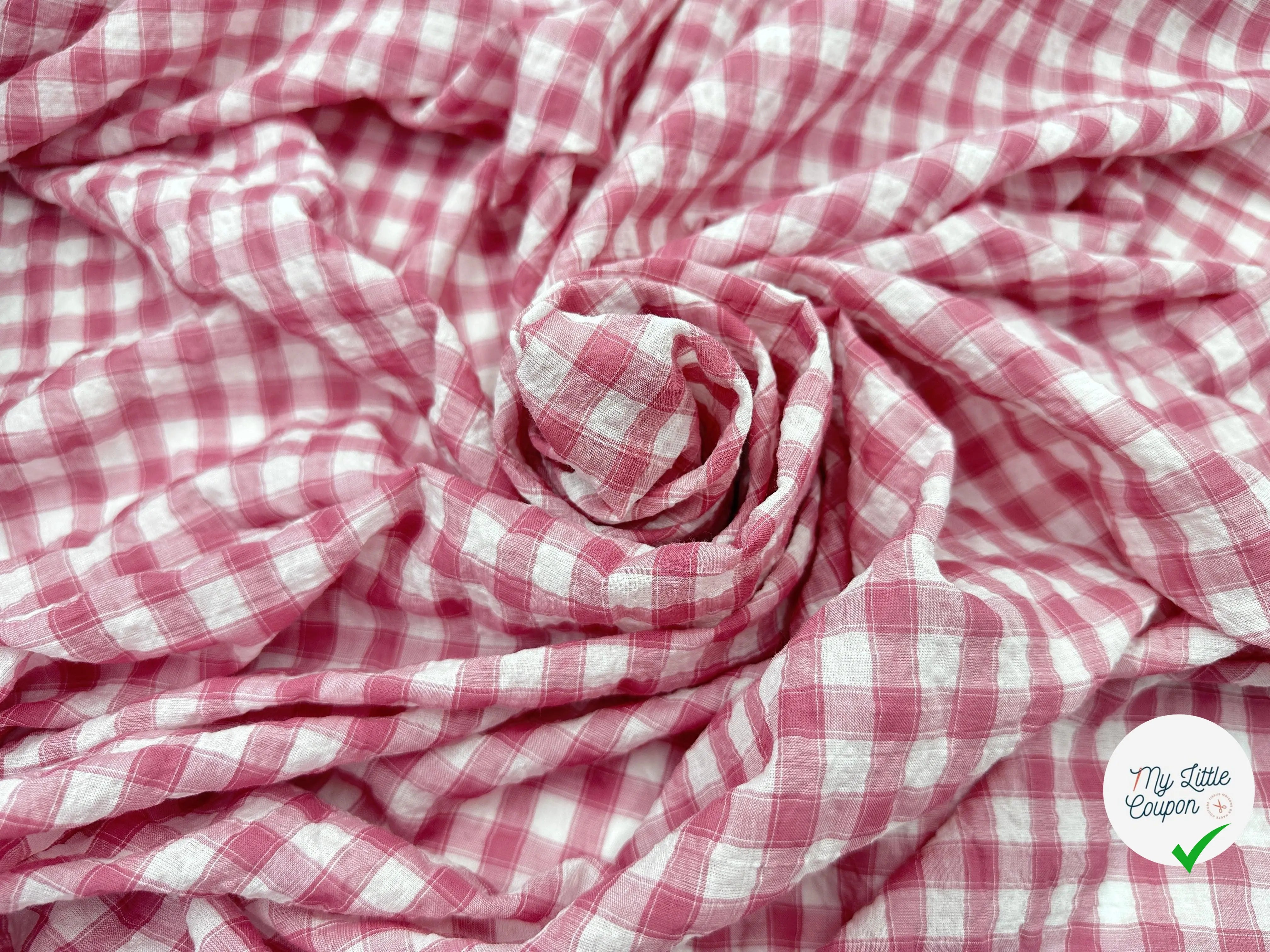 BATISTE CLOQUÉE TISSÉ TEINT CARREAUX ROSE - My Little Coupon - tissu - coudre