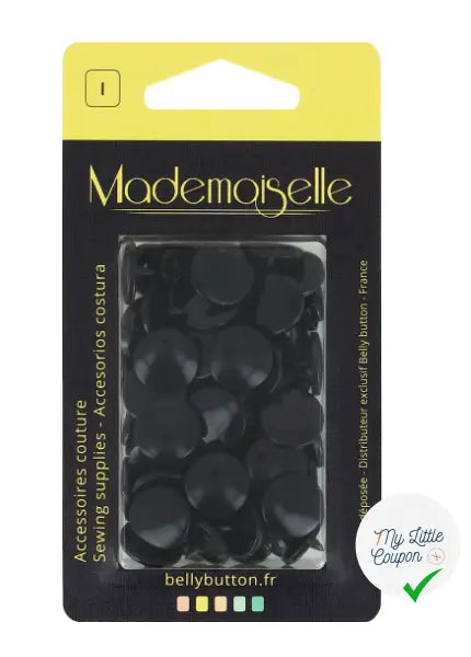 BOÎTE DE 20 BOUTON PRESSION 12,4MM NOIR - My Little Coupon