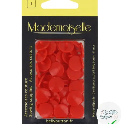 BOÎTE DE 20 BOUTON PRESSION 12,4MM ROUGE - My Little Coupon