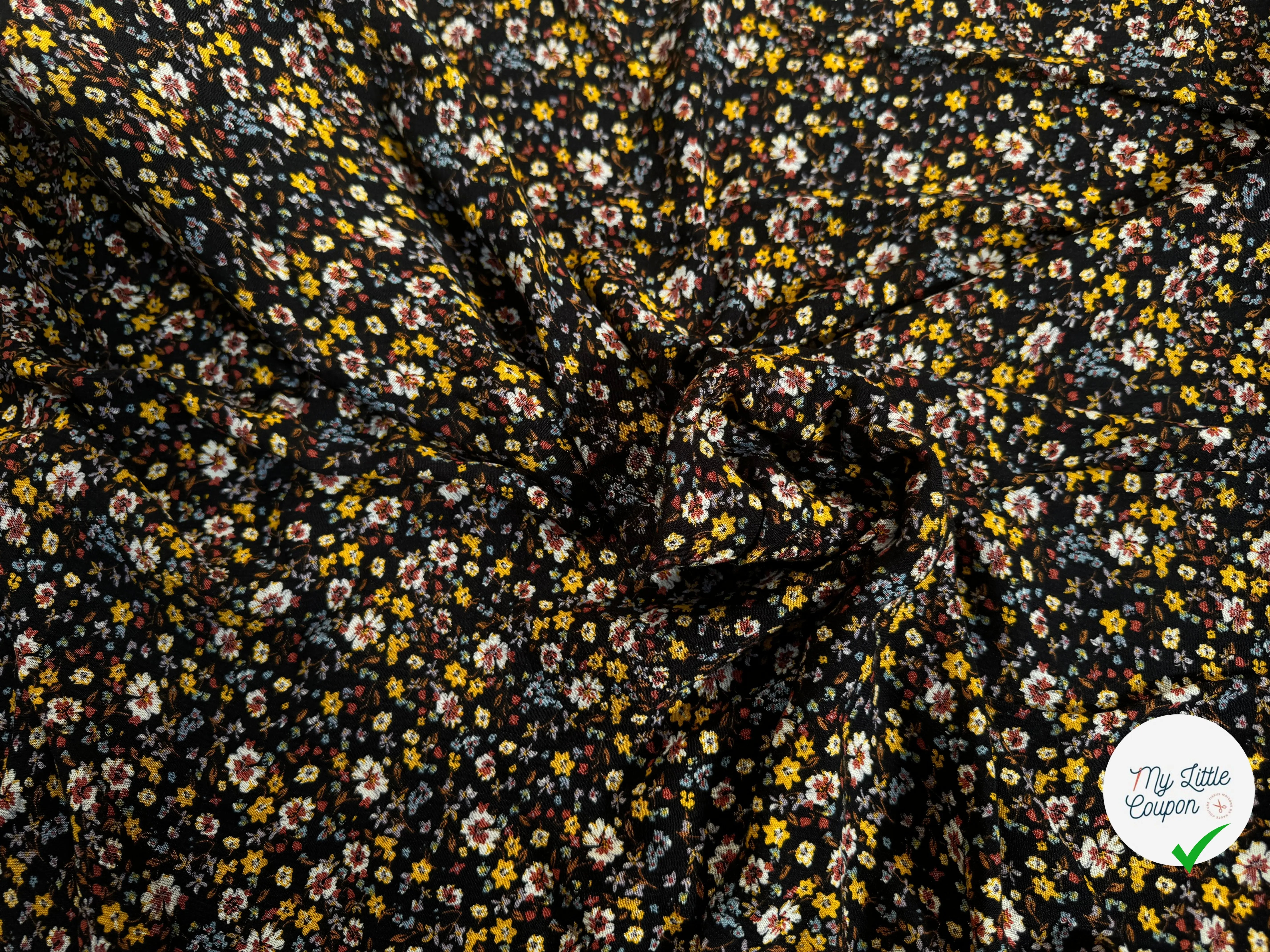 BORKEN CREPE TISSU IMPRIMÉ FLEURS BLEU MARINE - My Little Coupon