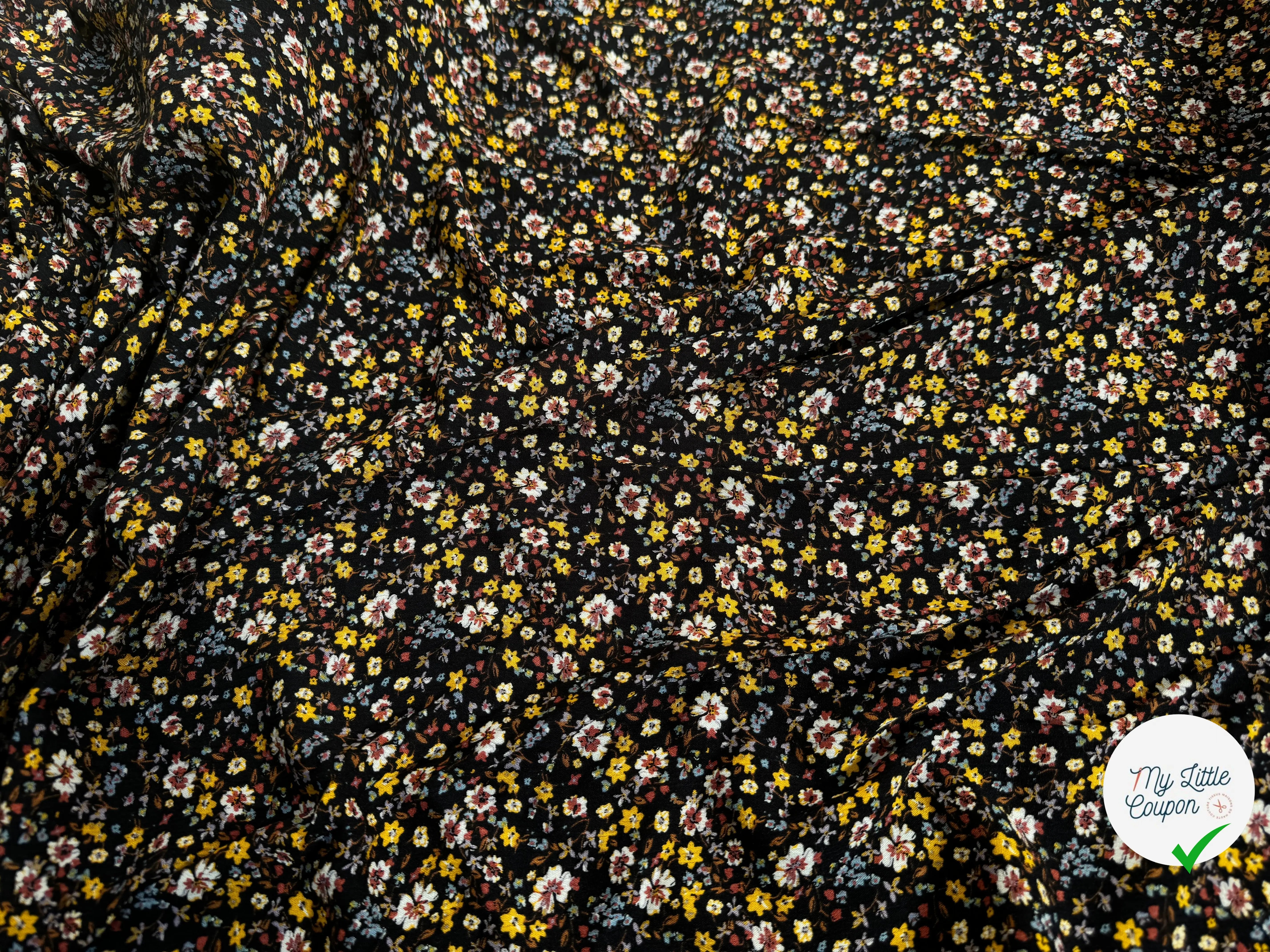 BORKEN CREPE TISSU IMPRIMÉ FLEURS BLEU MARINE - My Little Coupon