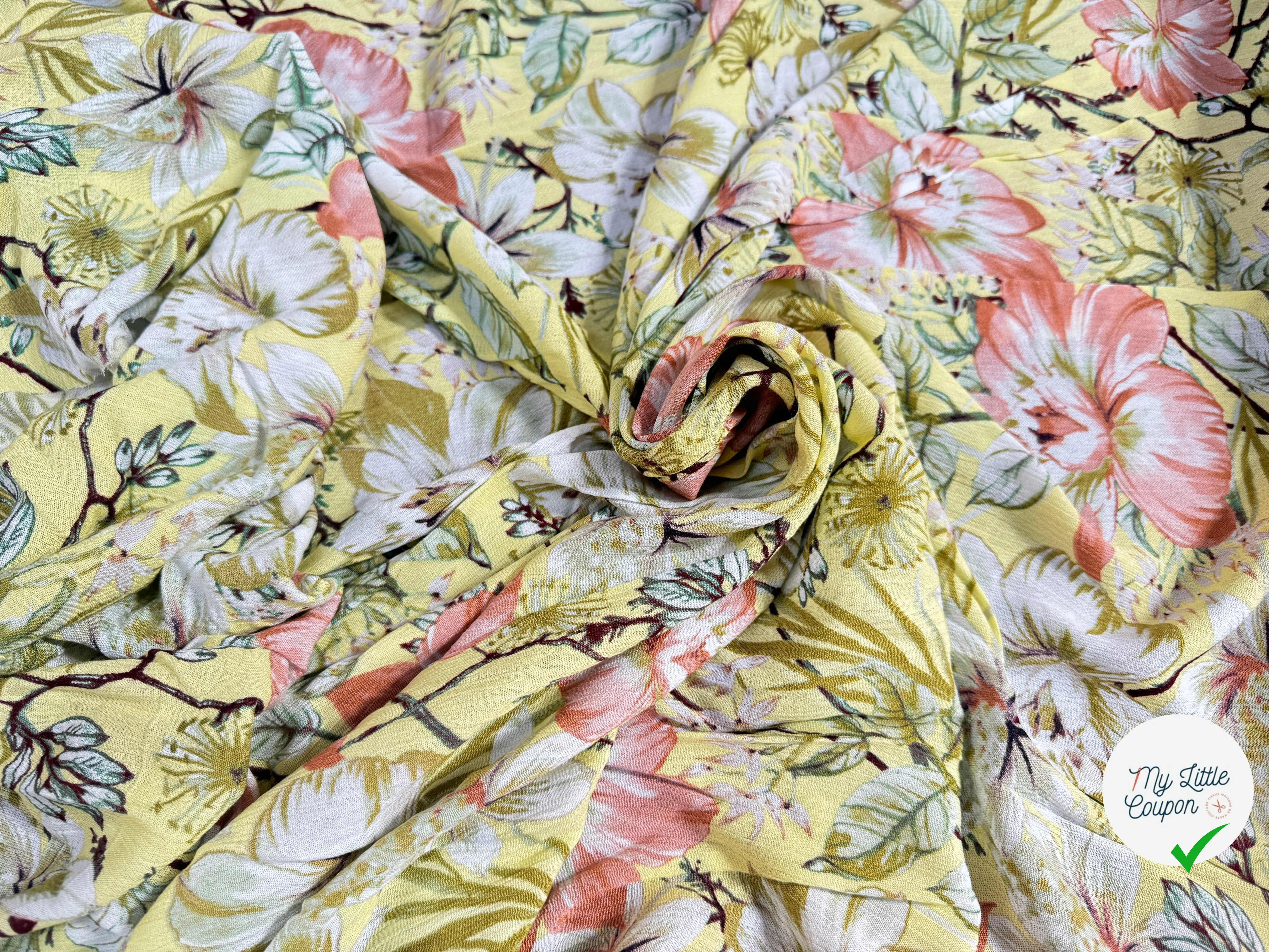 BORKEN CREPE TISSU IMPRIMÉ FLEURS JAUNE - My Little Coupon