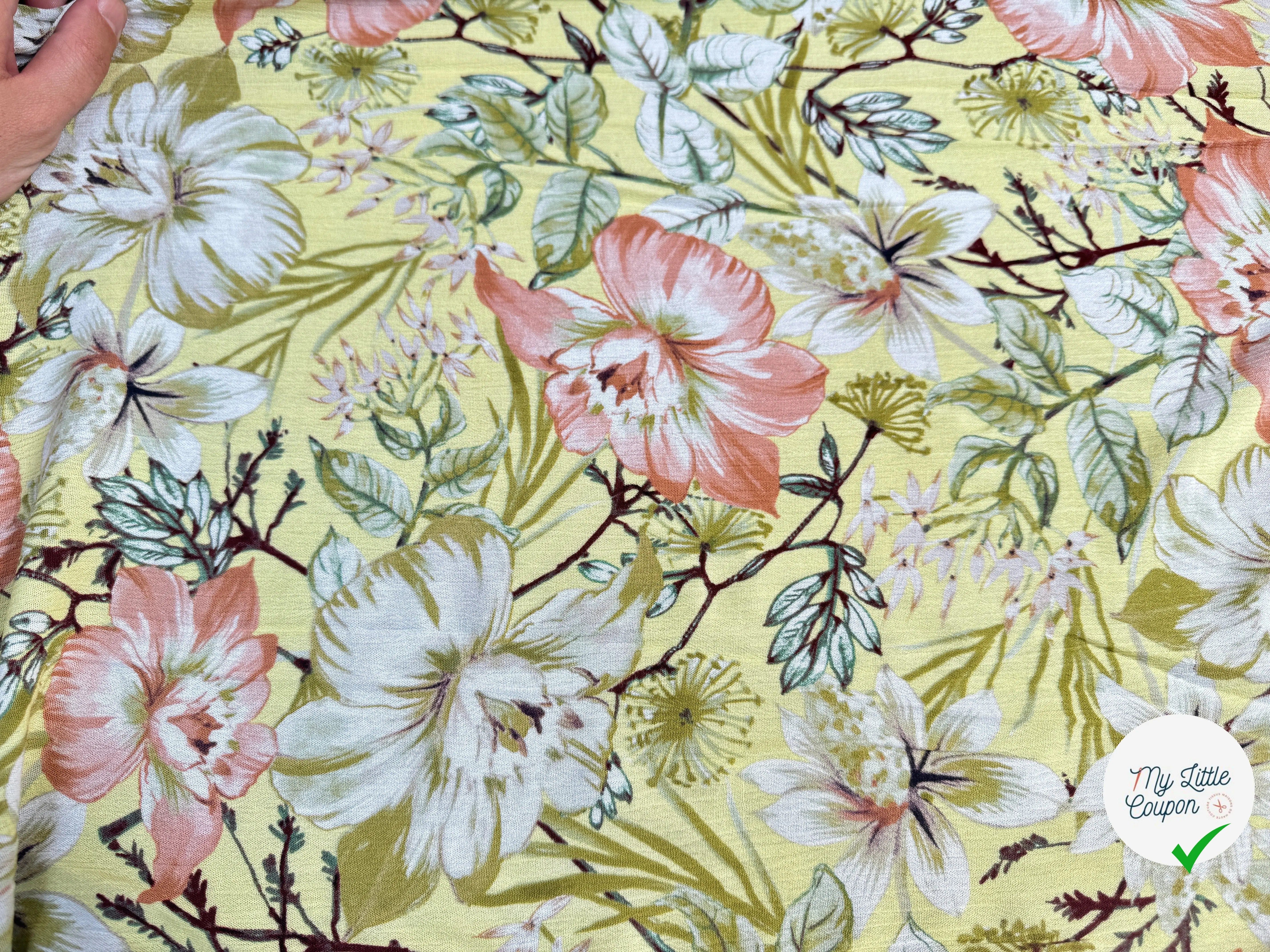 BORKEN CREPE TISSU IMPRIMÉ FLEURS JAUNE - My Little Coupon
