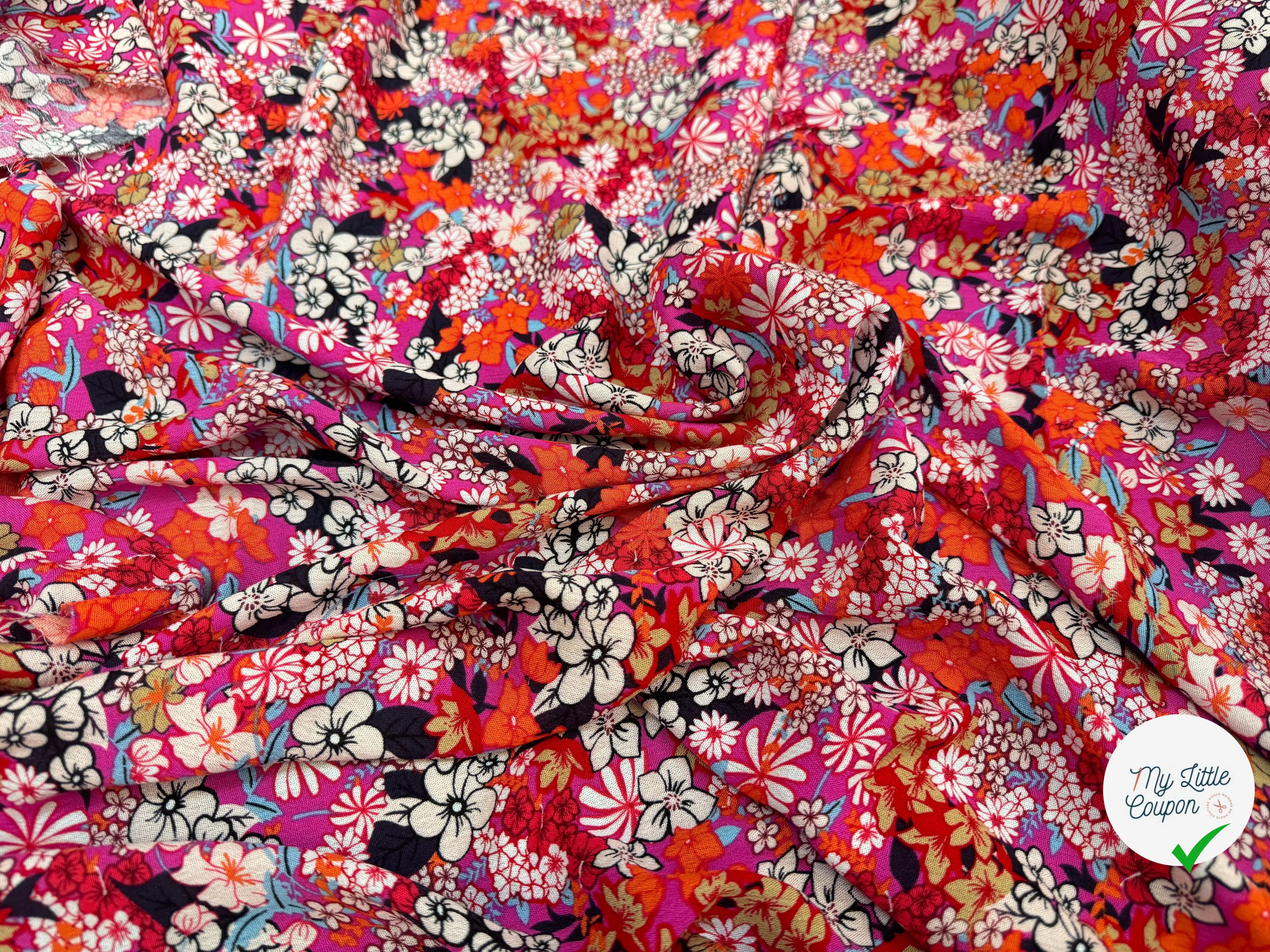 BORKEN CREPE TISSU IMPRIMÉ TACHES FUCHSIA - My Little Coupon