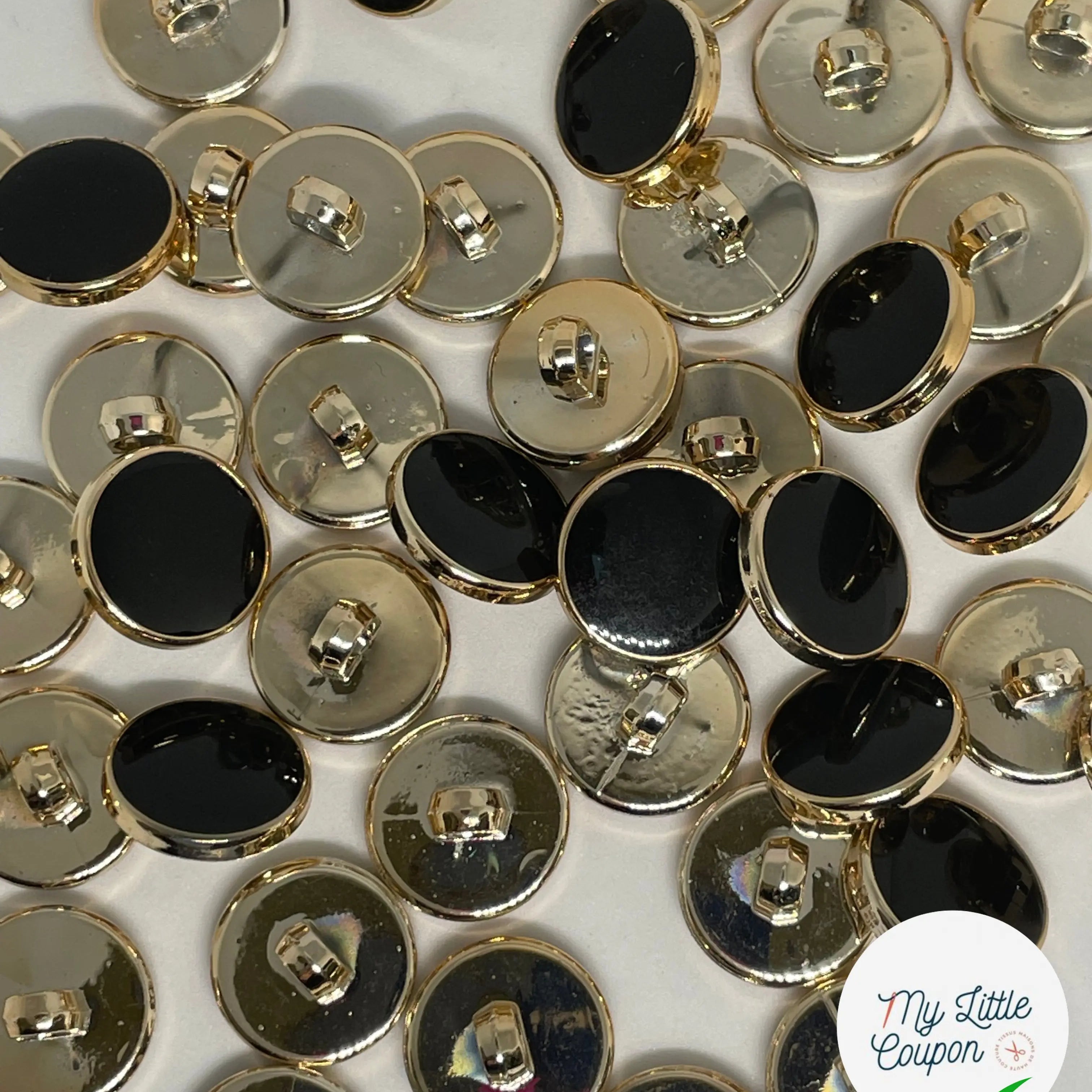 BOUTON À QUEUE NOIR ET DORE 15MM - LOT DE 2 - My Little Coupon