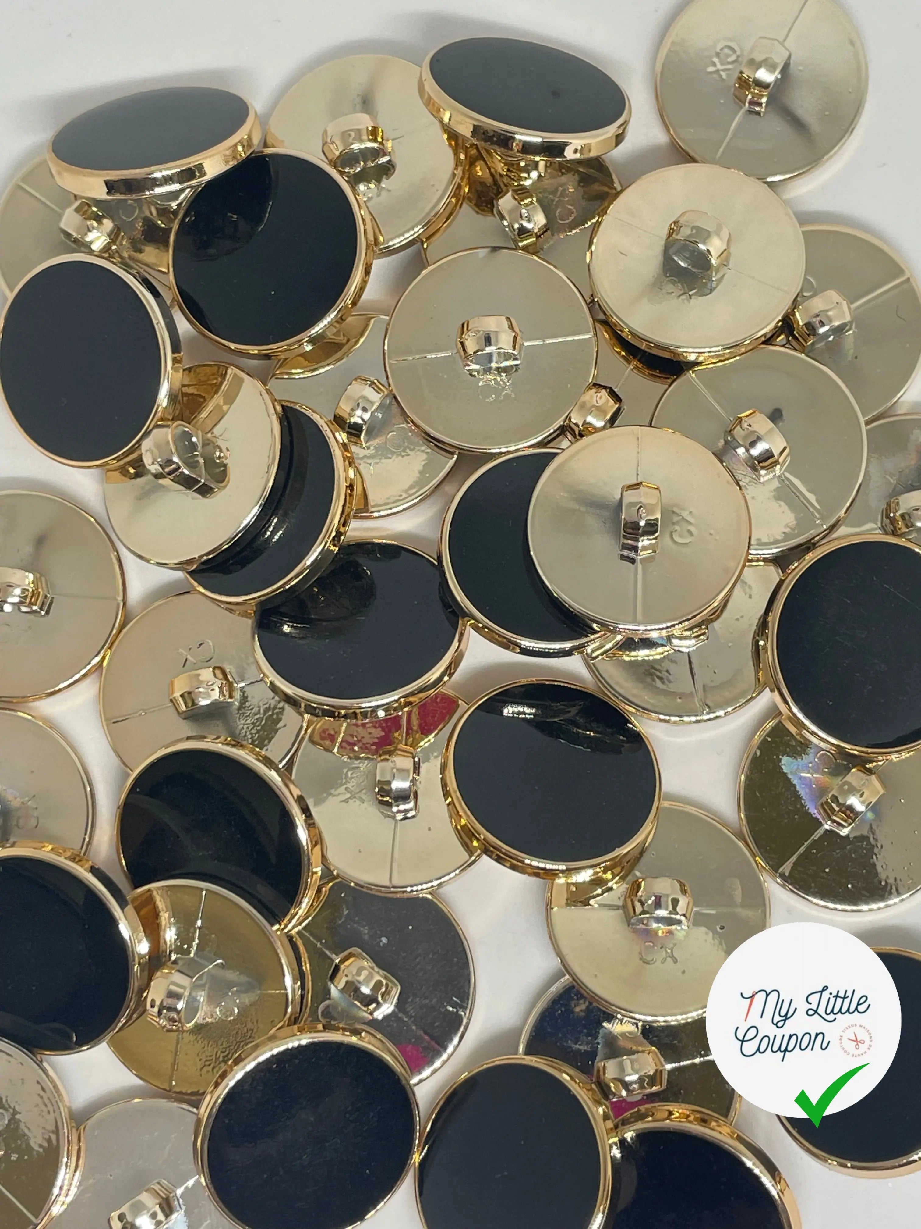 BOUTON À QUEUE NOIR ET DORE 21MM - LOT DE 2 - My Little Coupon