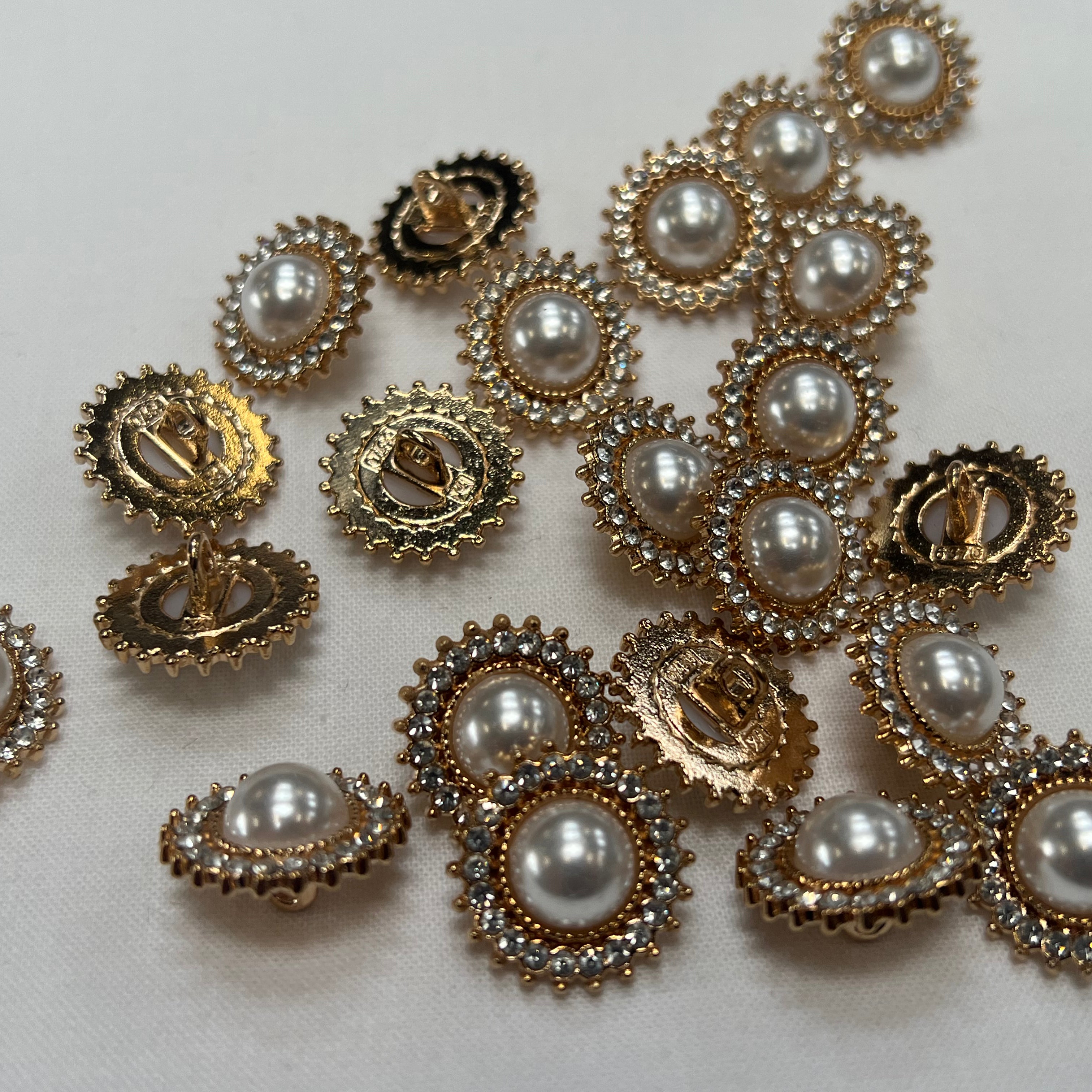BOUTON DORÉ PERLE ET STRASS (lot de 5) 20mm - My Little Coupon