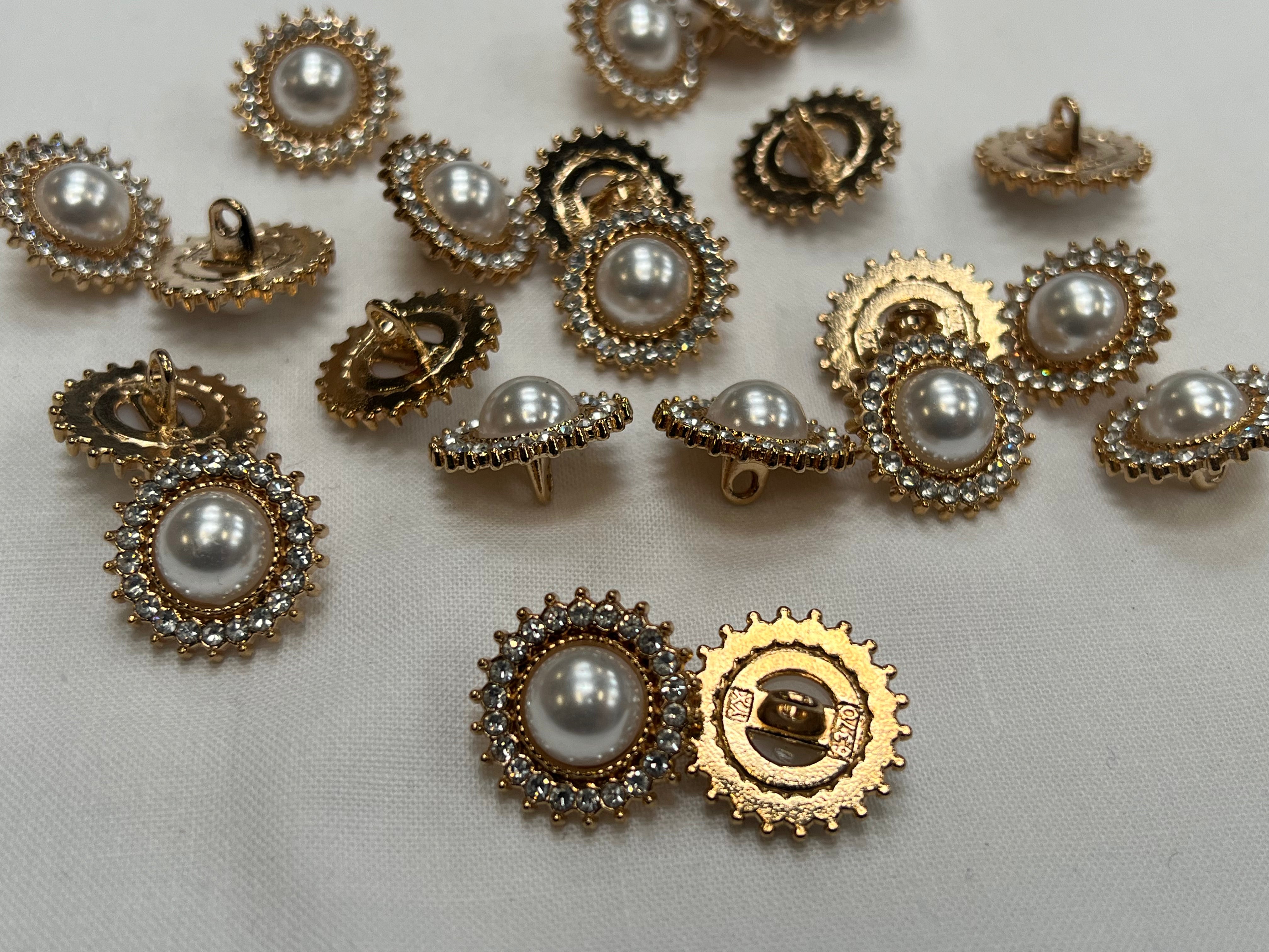 BOUTON DORÉ PERLE ET STRASS (lot de 5) 20mm - My Little Coupon