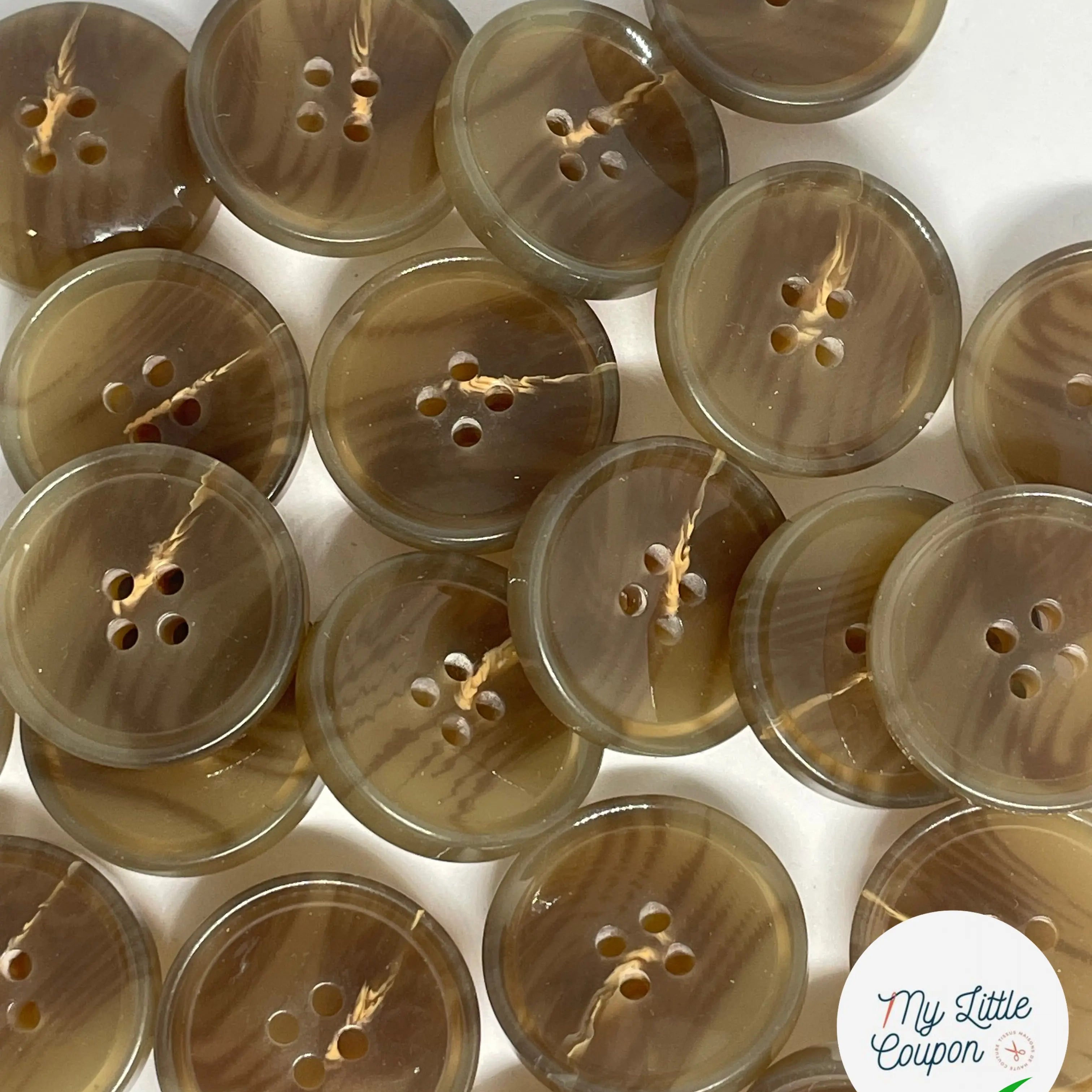 BOUTON KAKI A 4 TROU MARBRÉ 24MM - My Little Coupon