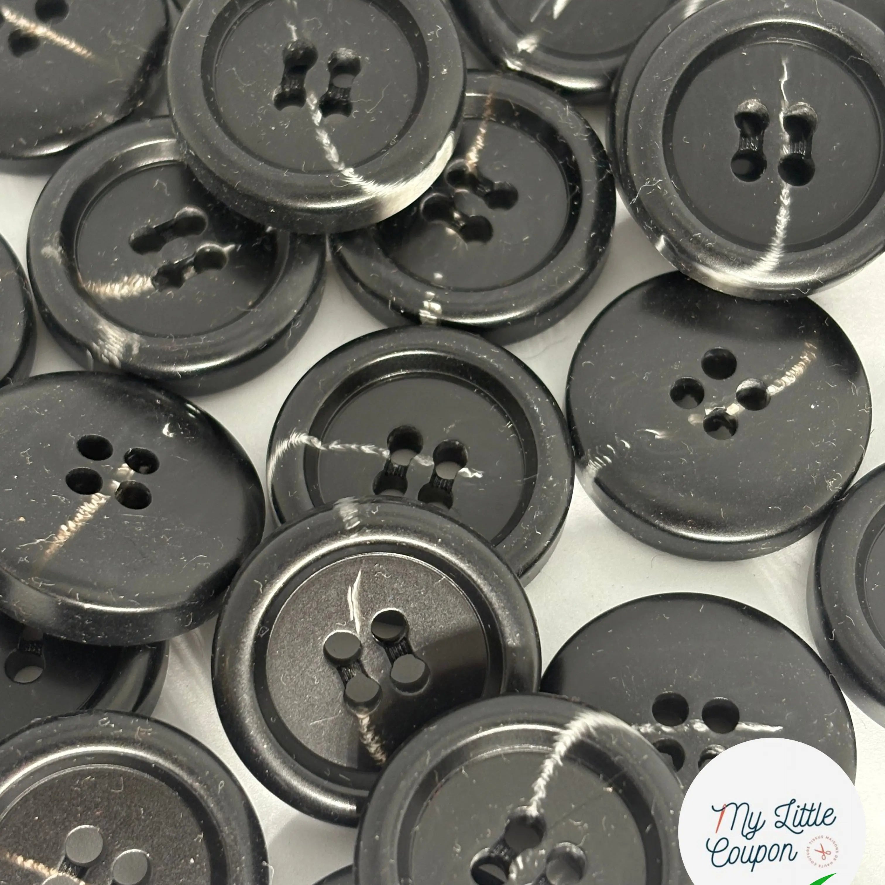 BOUTON NOIR à 4 TROU MARBRÉ 28MM - My Little Coupon