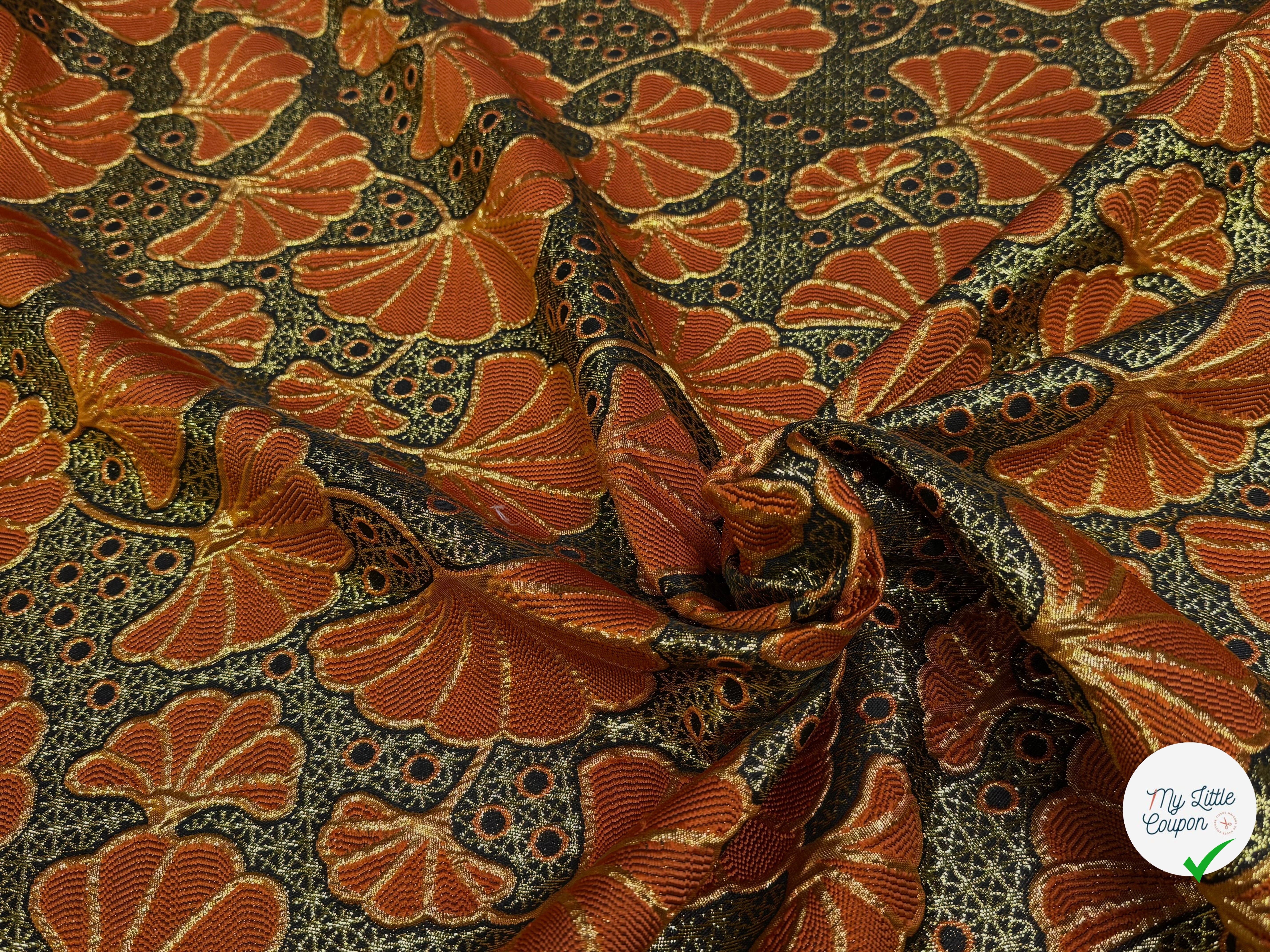 BROCART ARGENTÉ FEUILLAGES ORANGE GOLD - My Little Coupon