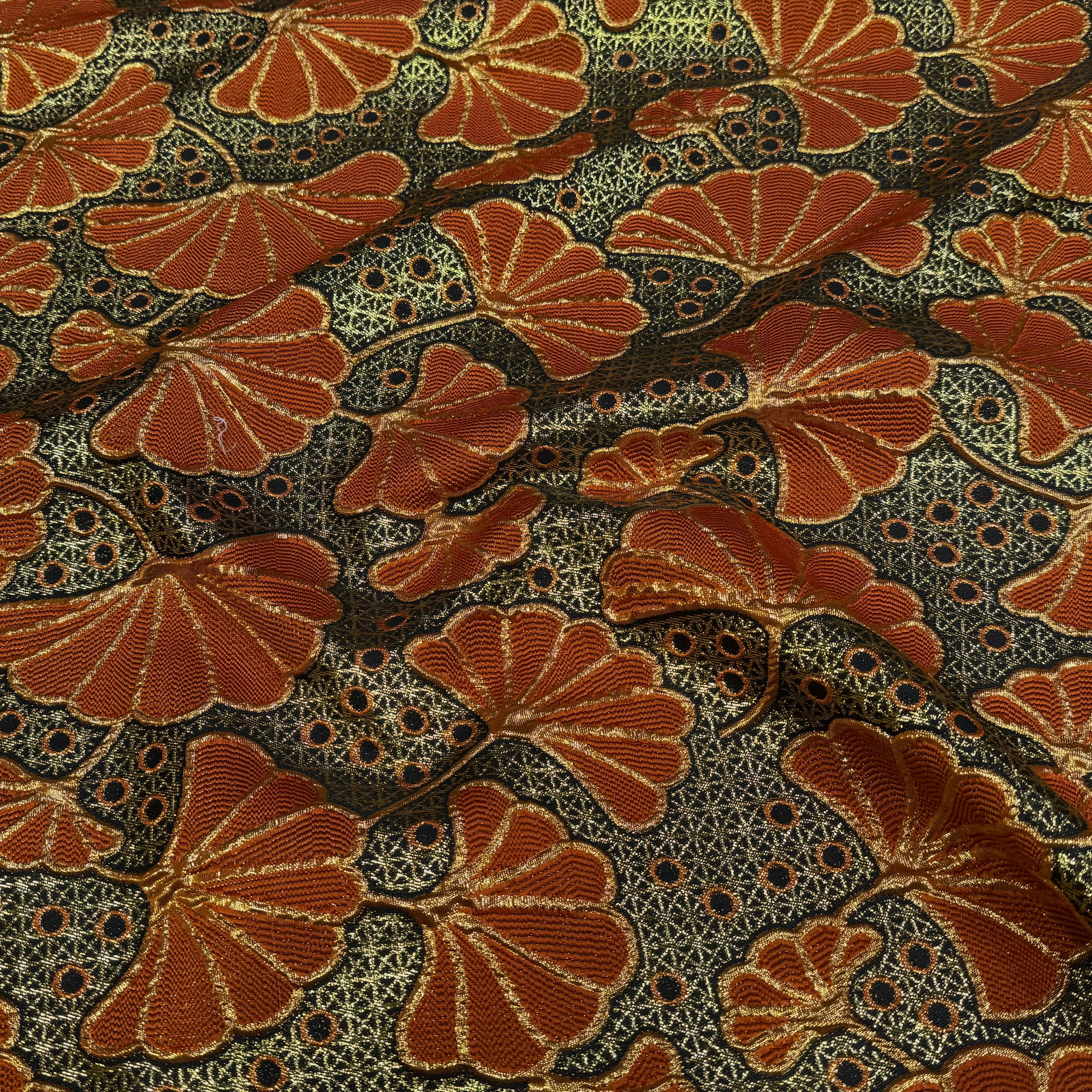 BROCART ARGENTÉ FEUILLAGES ORANGE GOLD - My Little Coupon