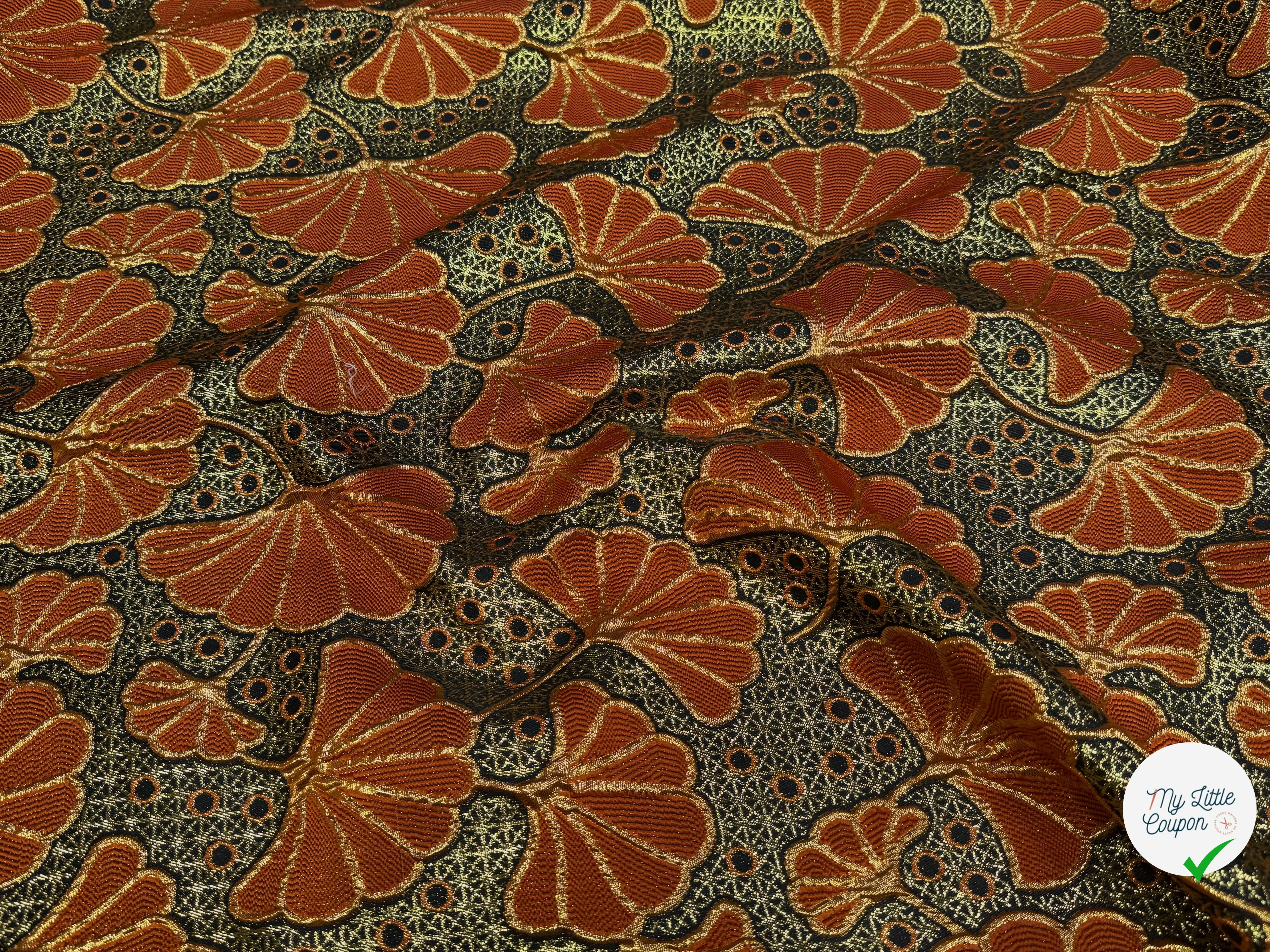 BROCART ARGENTÉ FEUILLAGES ORANGE GOLD - My Little Coupon