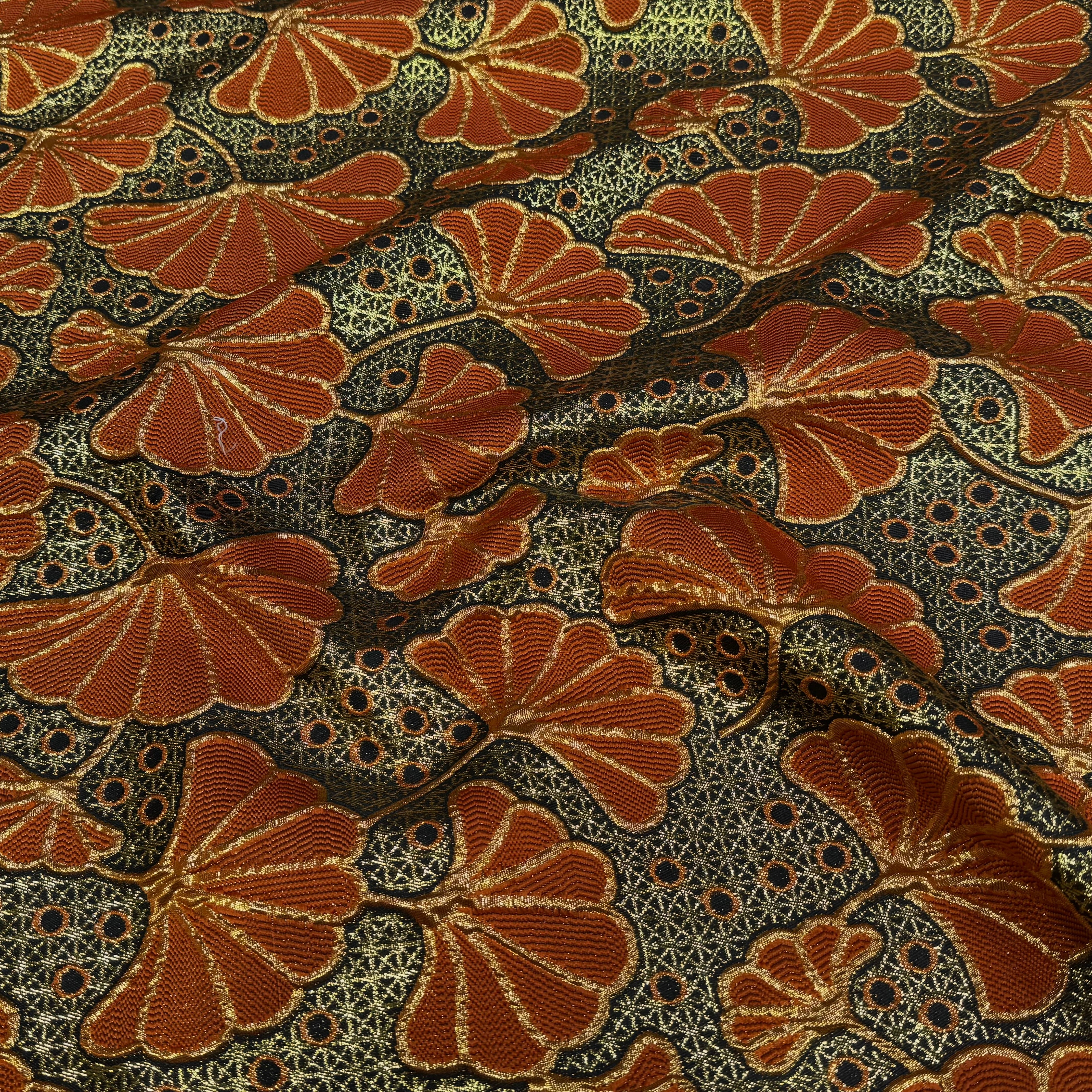 BROCART ARGENTÉ FEUILLAGES ORANGE GOLD - My Little Coupon