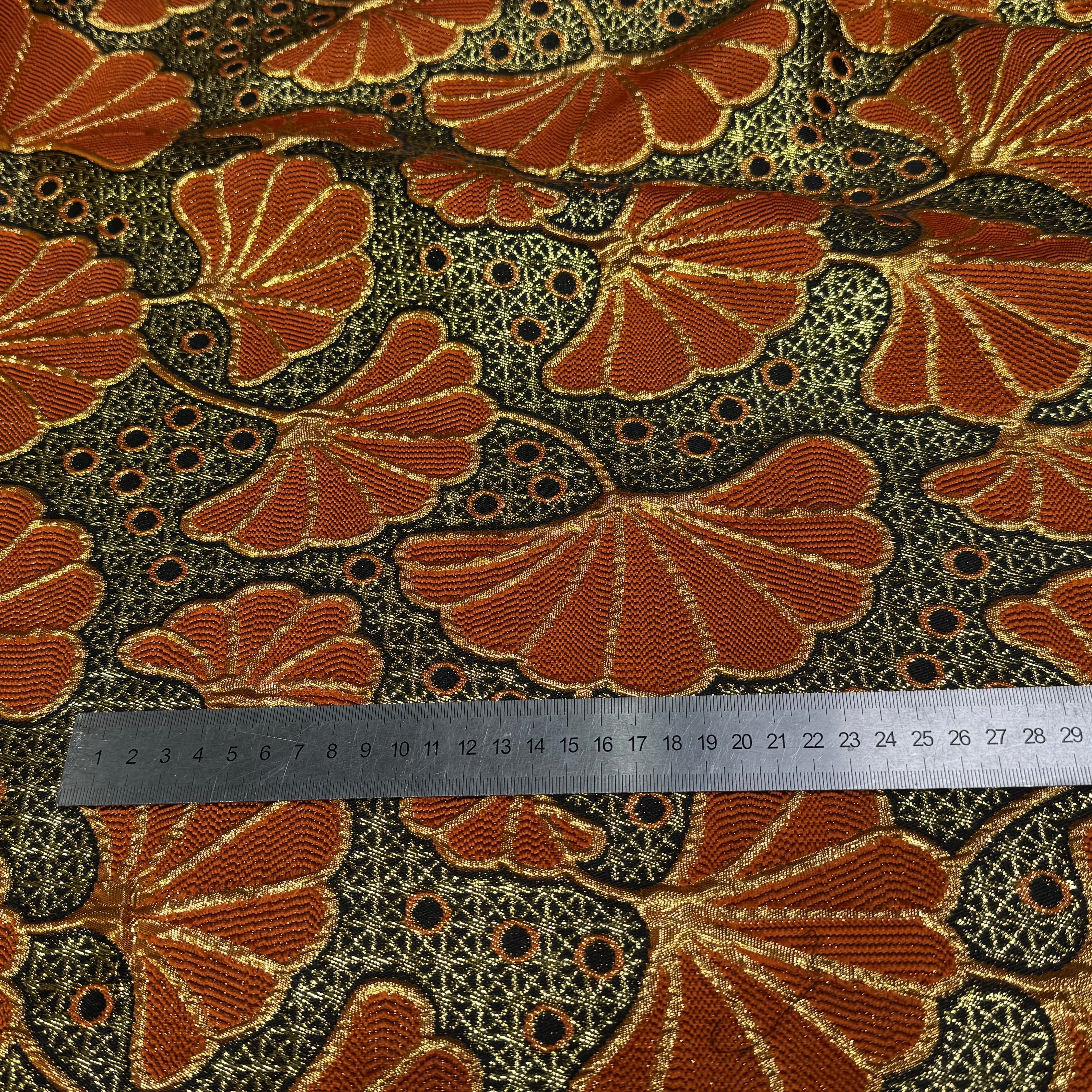BROCART ARGENTÉ FEUILLAGES ORANGE GOLD - My Little Coupon