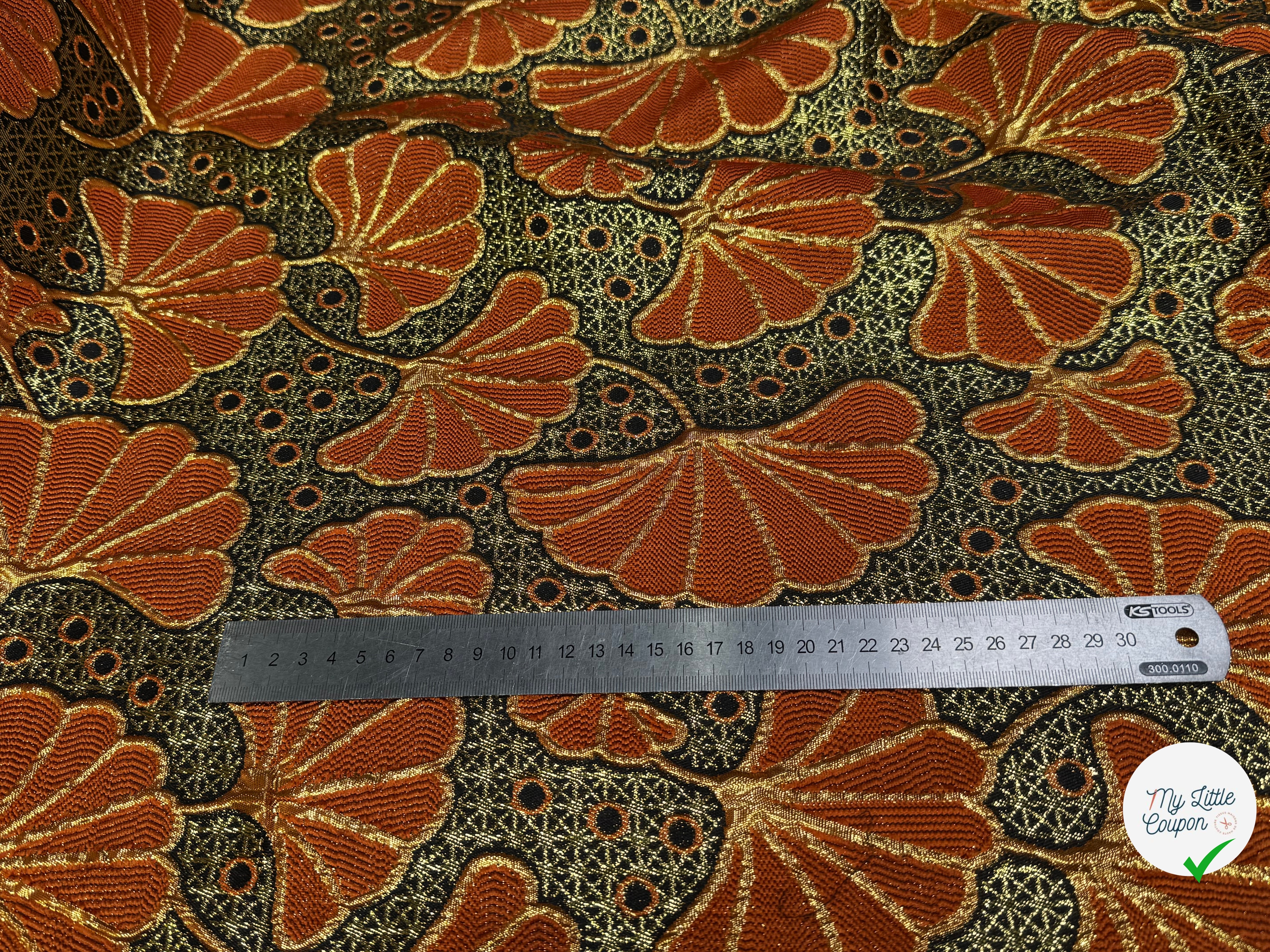 BROCART ARGENTÉ FEUILLAGES ORANGE GOLD - My Little Coupon