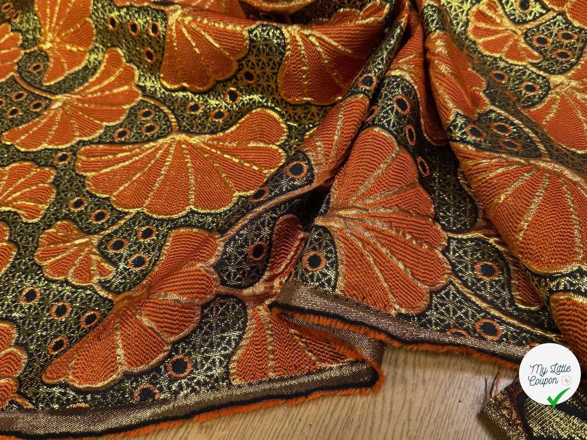 BROCART ARGENTÉ FEUILLAGES ORANGE GOLD - My Little Coupon