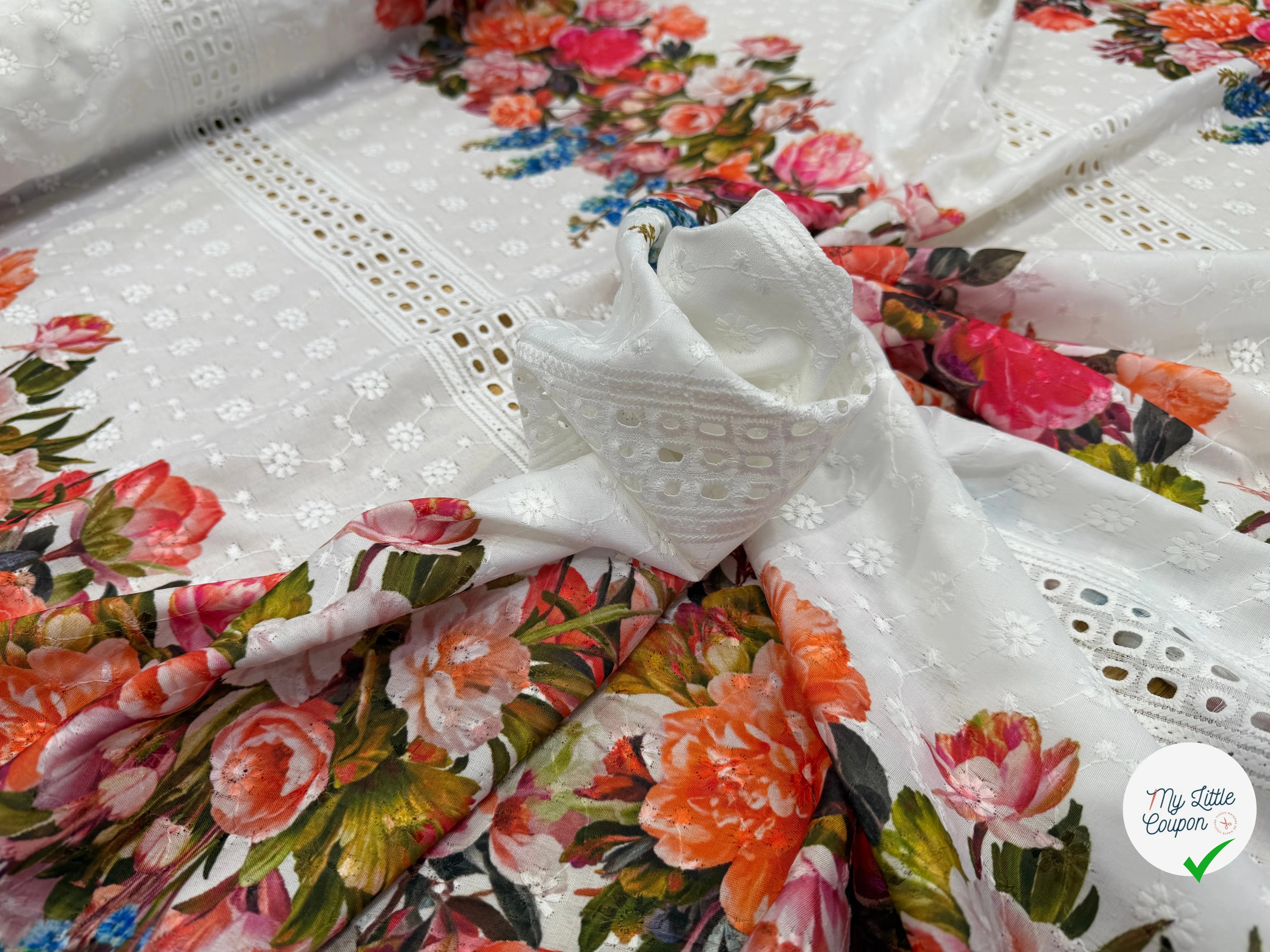 BRODERIE ANGLAISE MOTIFS FLEURS COTON - My Little Coupon