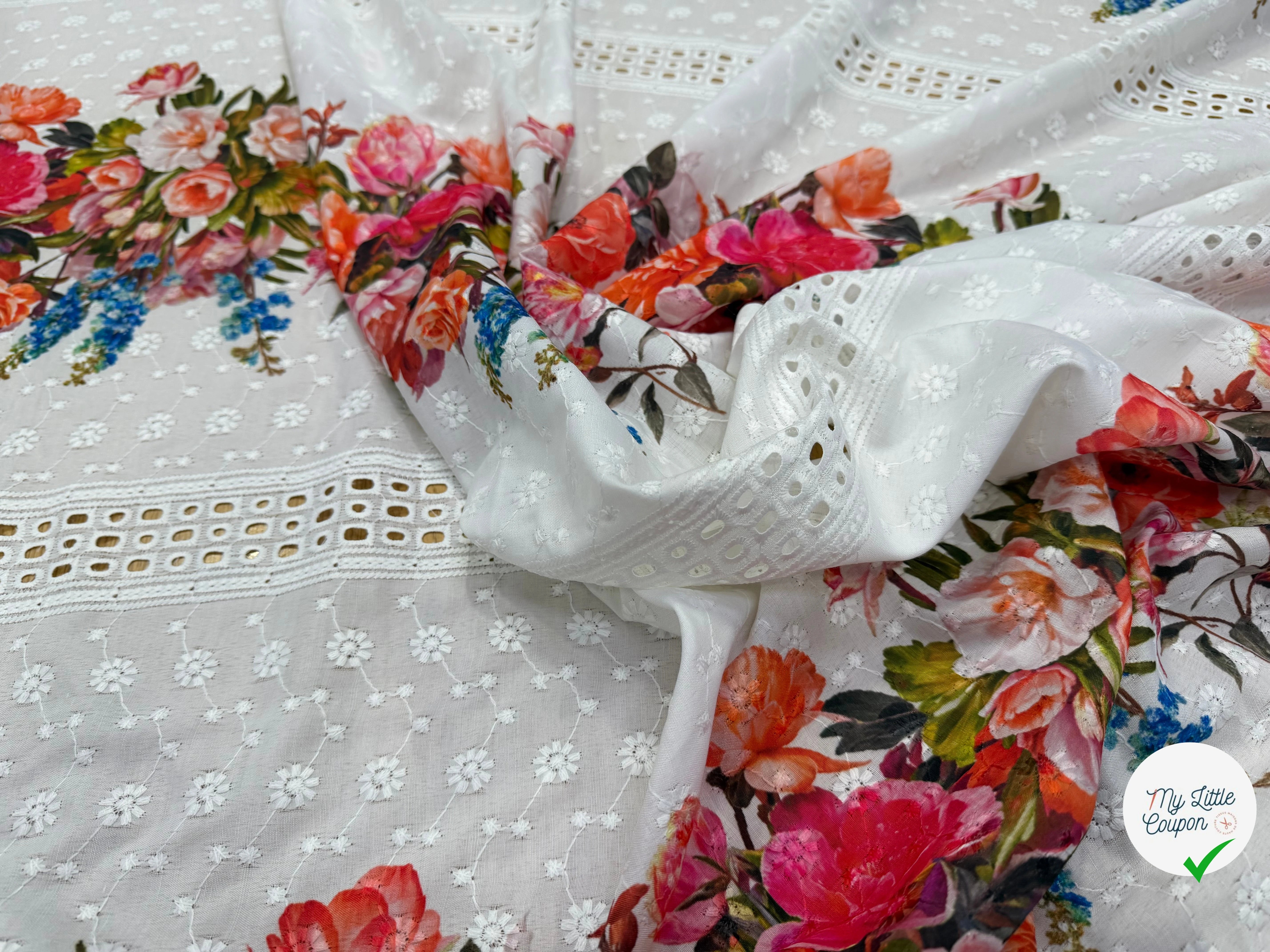 BRODERIE ANGLAISE MOTIFS FLEURS COTON - My Little Coupon