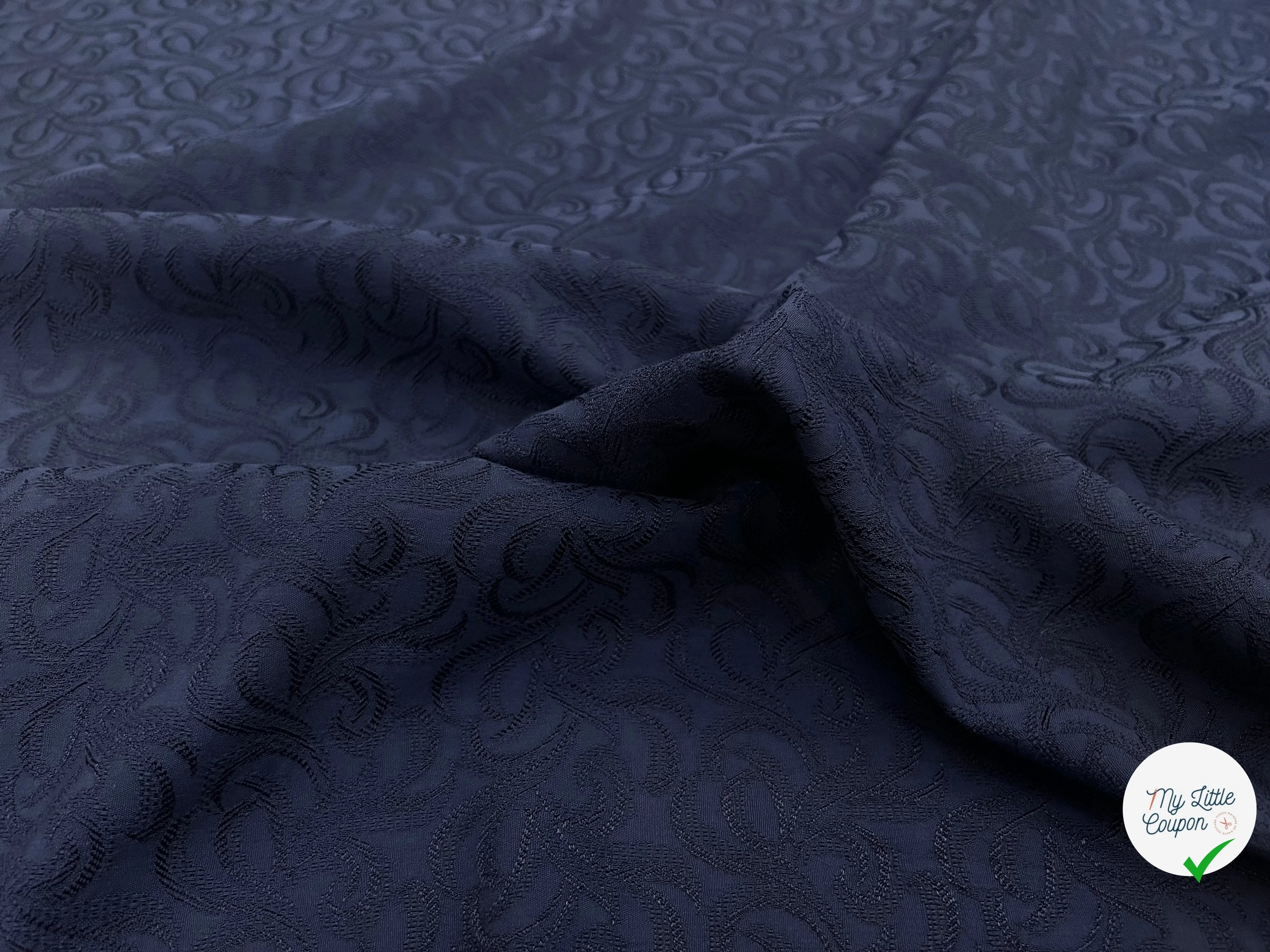 BRODERIE COTON VISCOSE FLEURS ROYALES ULTRA CHIC MARINE - My Little Coupon