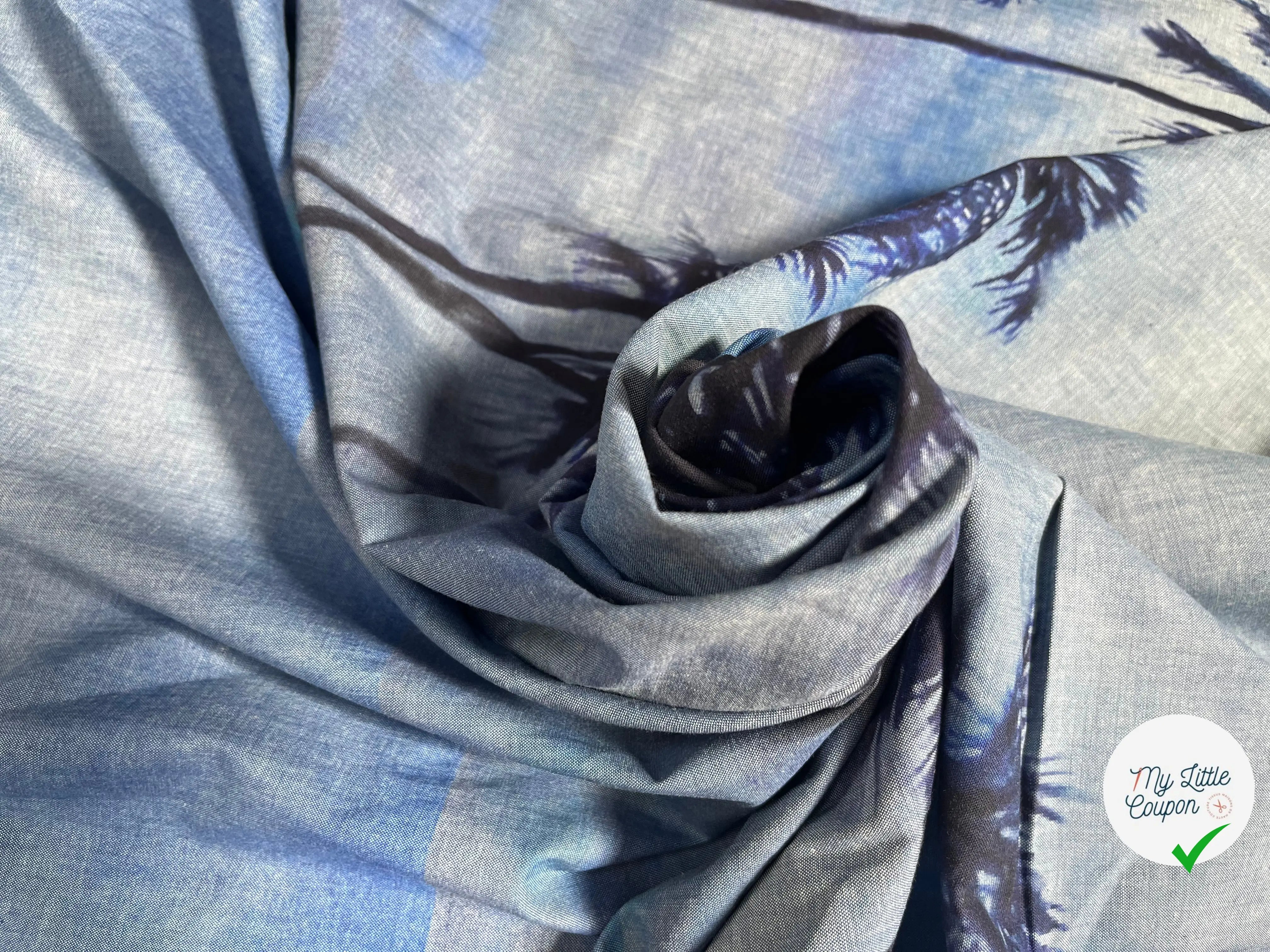 CHAMBRAY COTON BLEU FLORAL DE COCO - My Little Coupon