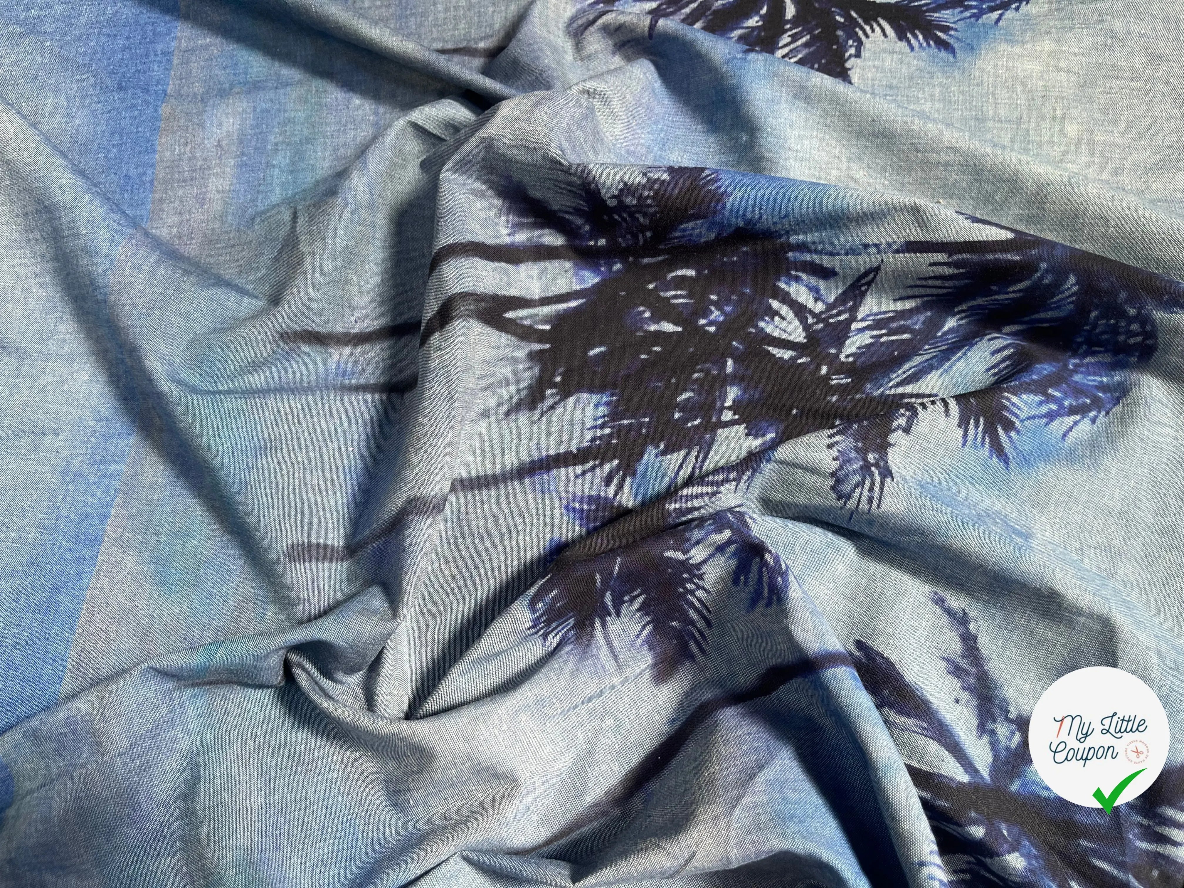 CHAMBRAY COTON BLEU FLORAL DE COCO - My Little Coupon