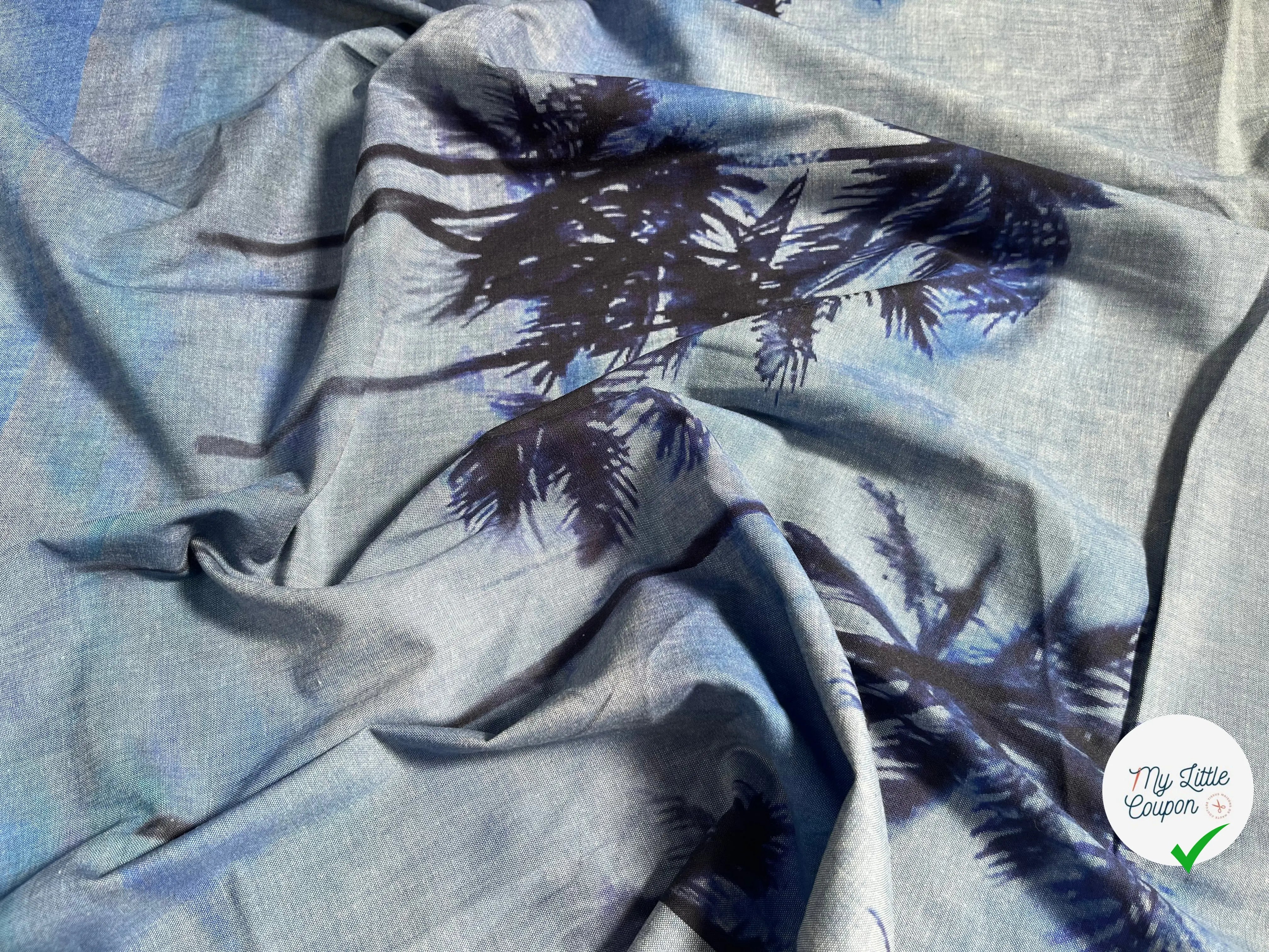 CHAMBRAY COTON BLEU FLORAL DE COCO - My Little Coupon