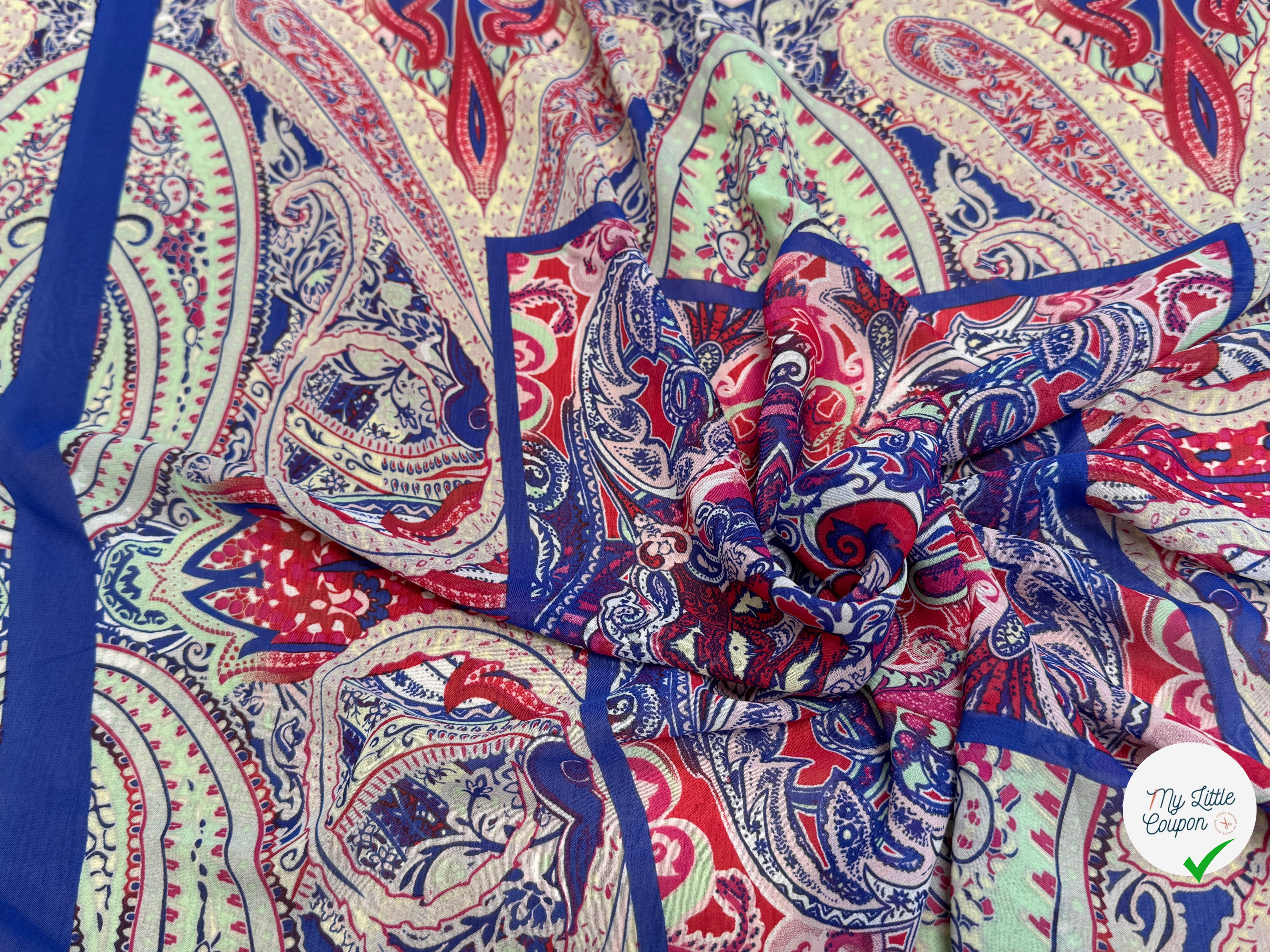 CHIFFON IMPRIMÉ GRAPHIQUE FOND BLEU PANNEAU - My Little Coupon