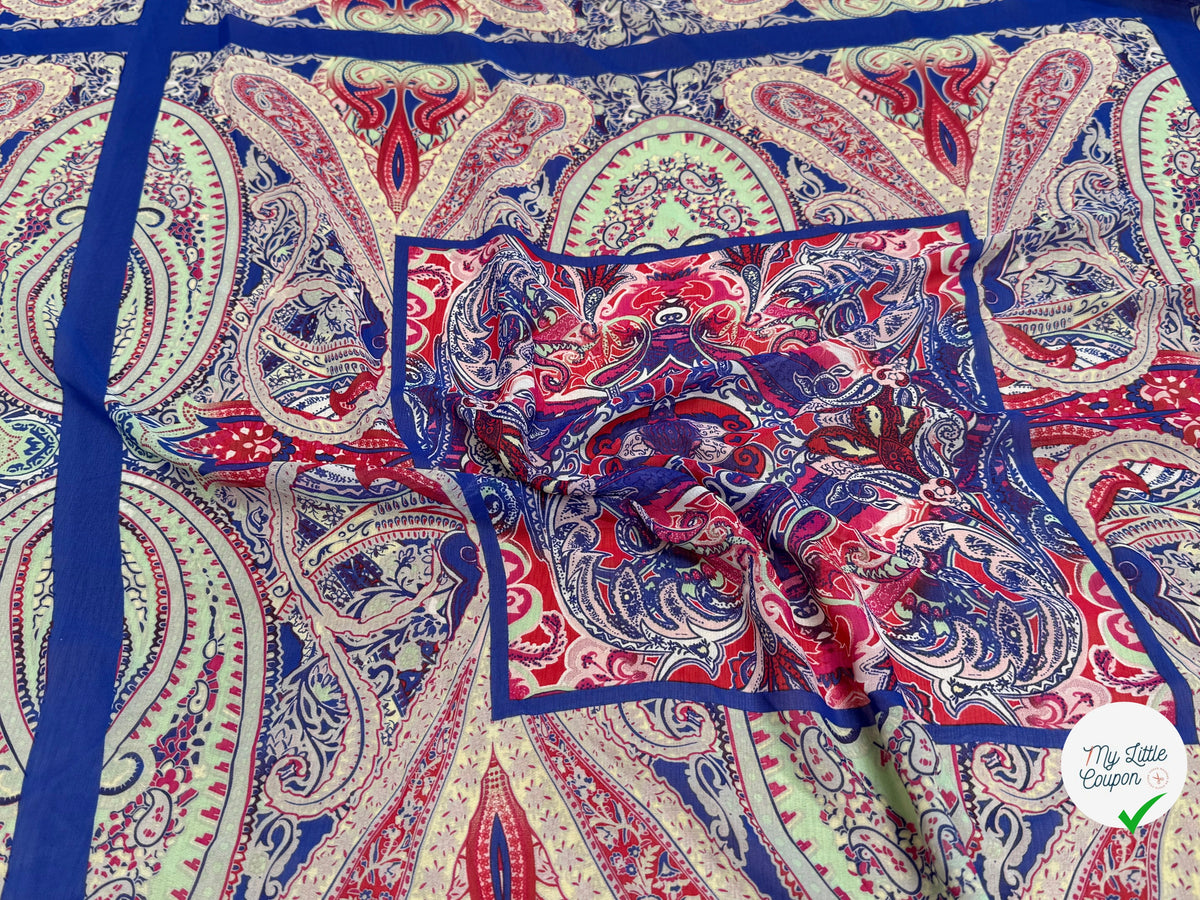 CHIFFON IMPRIMÉ GRAPHIQUE FOND BLEU PANNEAU - My Little Coupon
