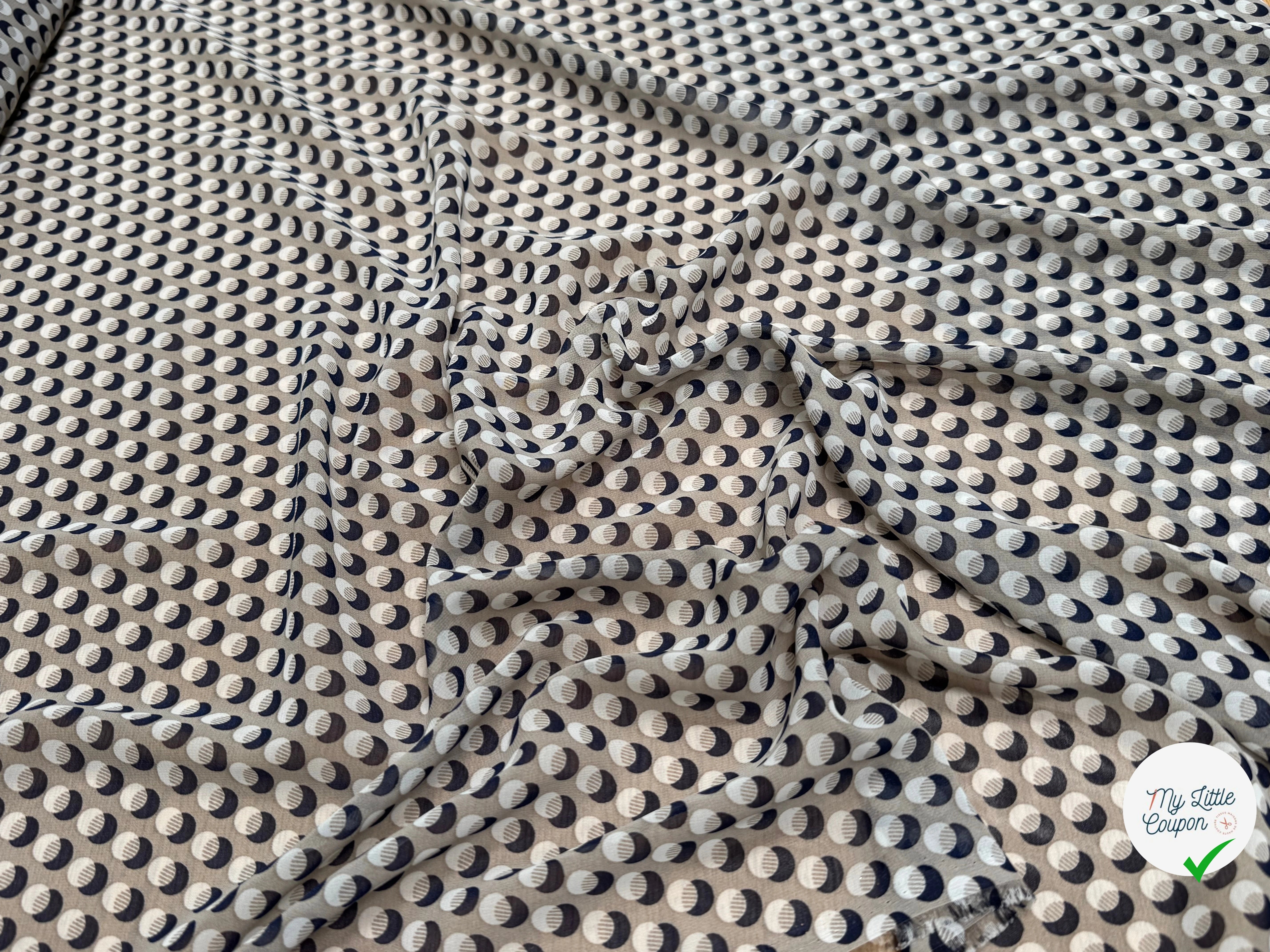 CHIFFON IMPRIMÉ MOTIFS CIRCULAIRES À OMBRE FOND BEIGE - My Little Coupon