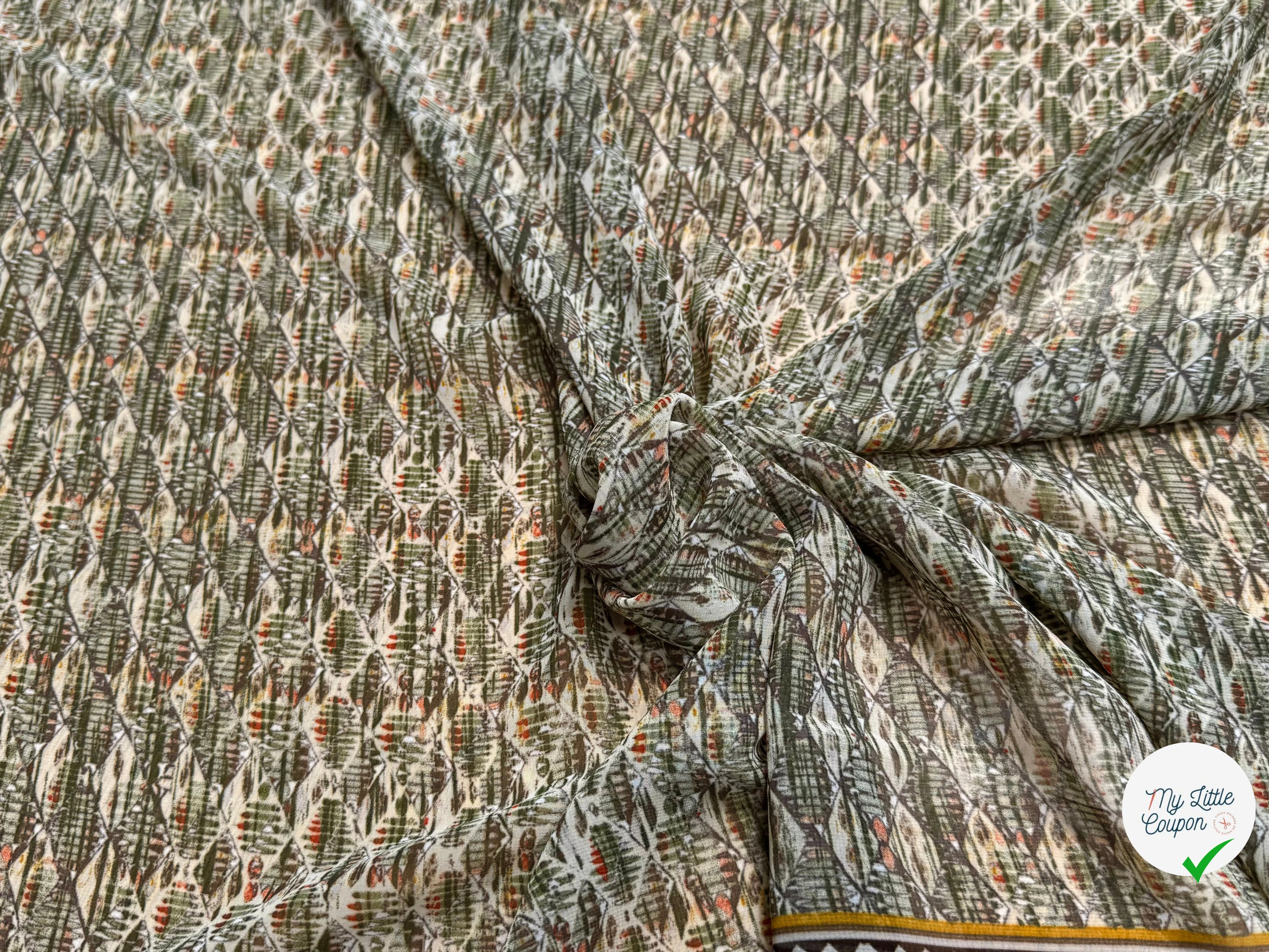 CHIFFON IMPRIMÉ MOTIFS GÉOMETRIQUES BEIGE KAKI - My Little Coupon