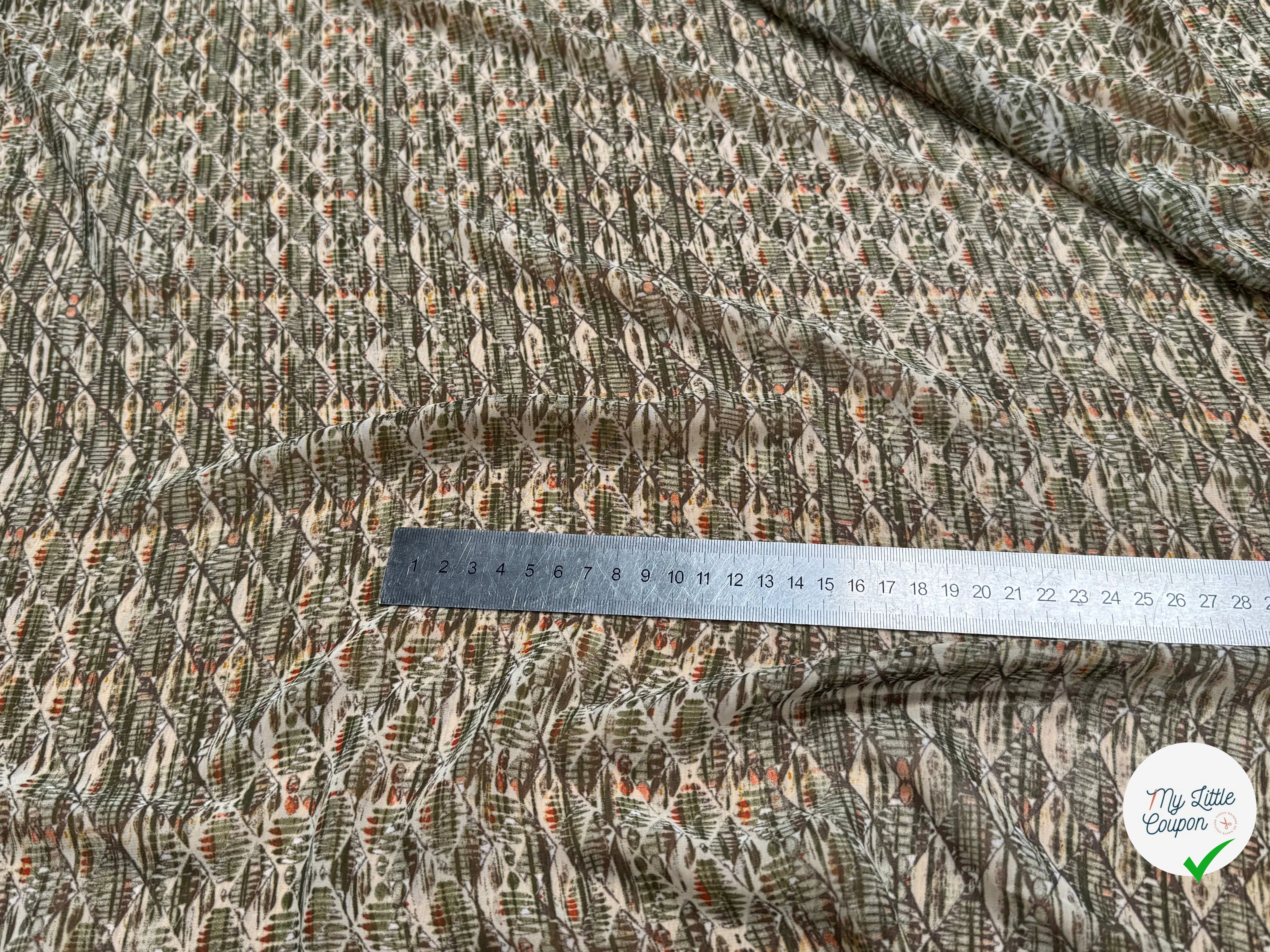 CHIFFON IMPRIMÉ MOTIFS GÉOMETRIQUES BEIGE KAKI - My Little Coupon