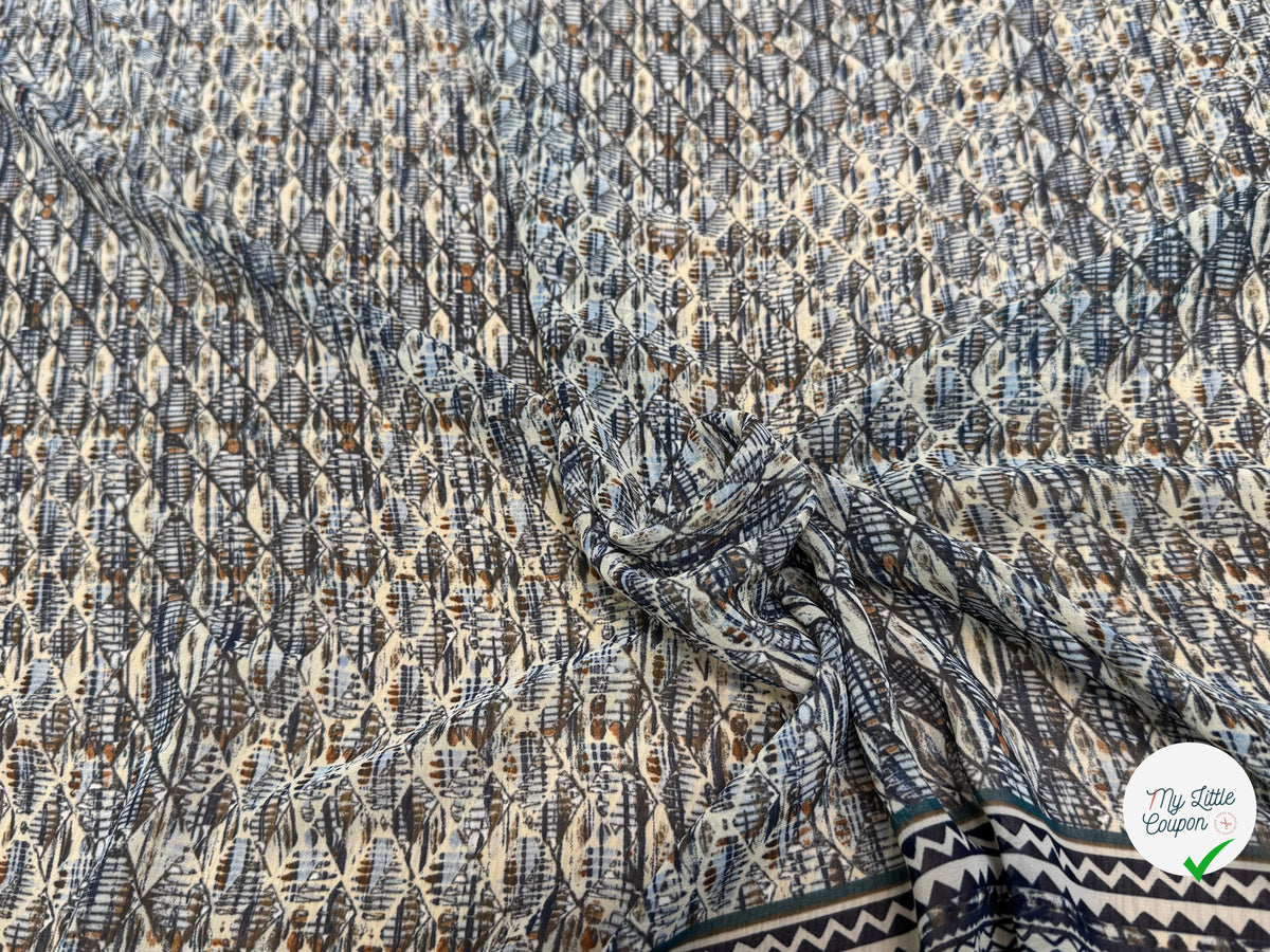 CHIFFON IMPRIMÉ MOTIFS GÉOMETRIQUES CIEL MARINE - My Little Coupon