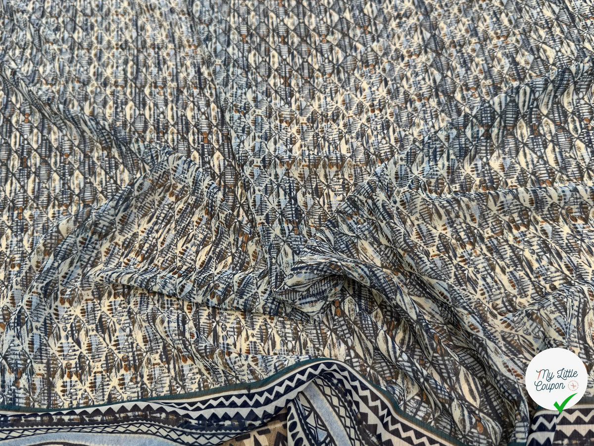 CHIFFON IMPRIMÉ MOTIFS GÉOMETRIQUES CIEL MARINE - My Little Coupon