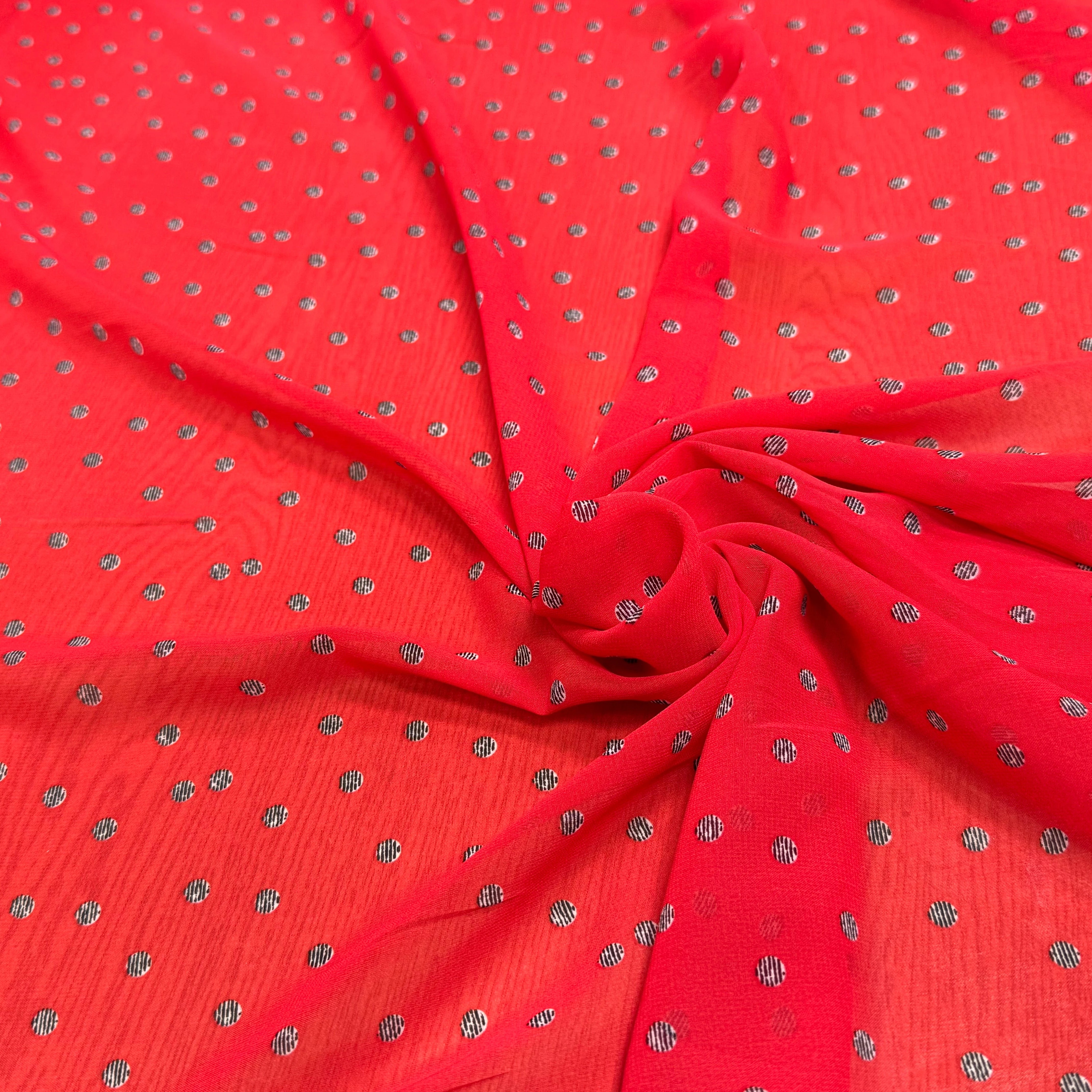 CHIFFON IMPRIMÉ POIS RAYÉS FOND ROUGE - My Little Coupon