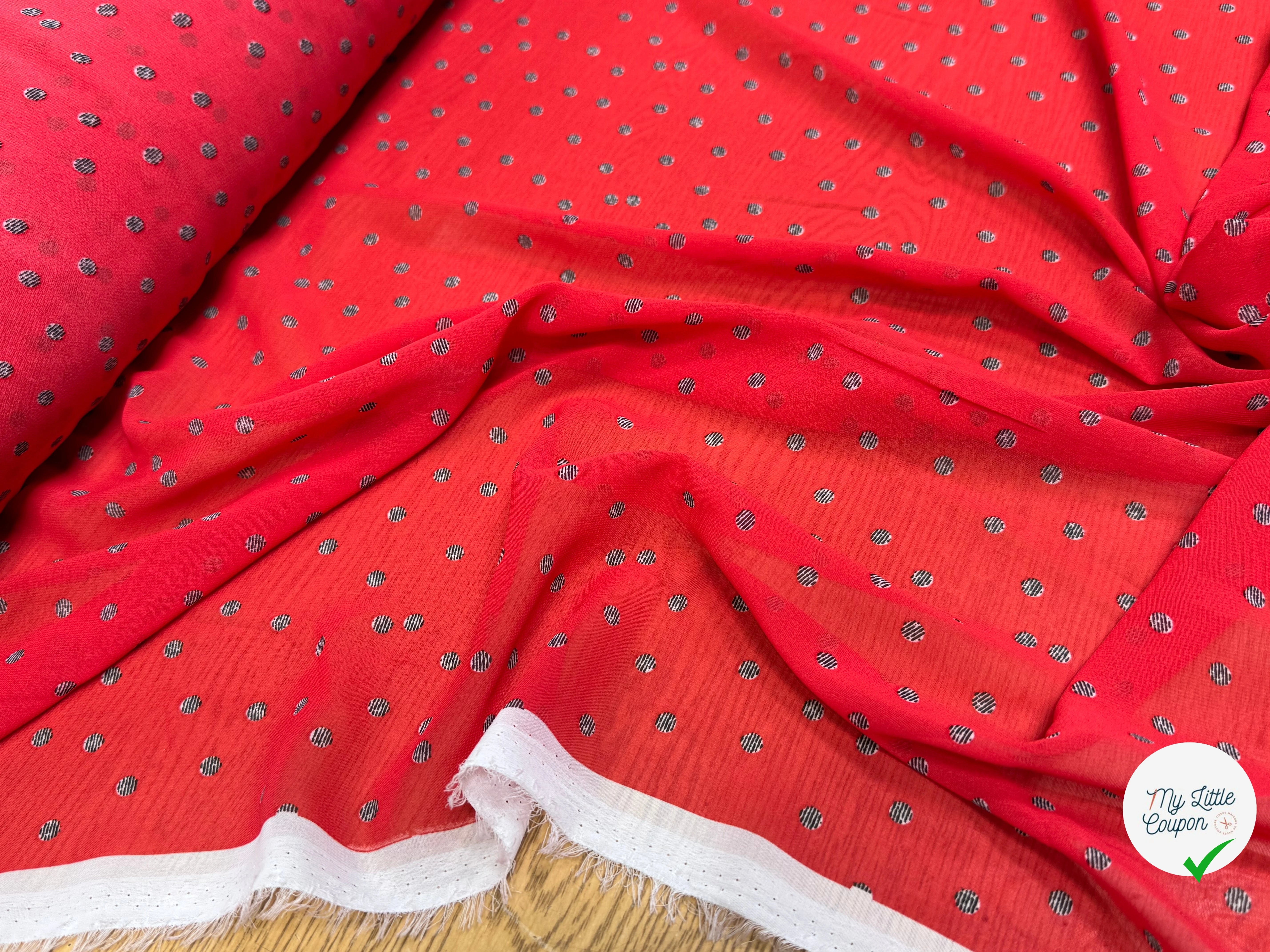 CHIFFON IMPRIMÉ POIS RAYÉS FOND ROUGE - My Little Coupon