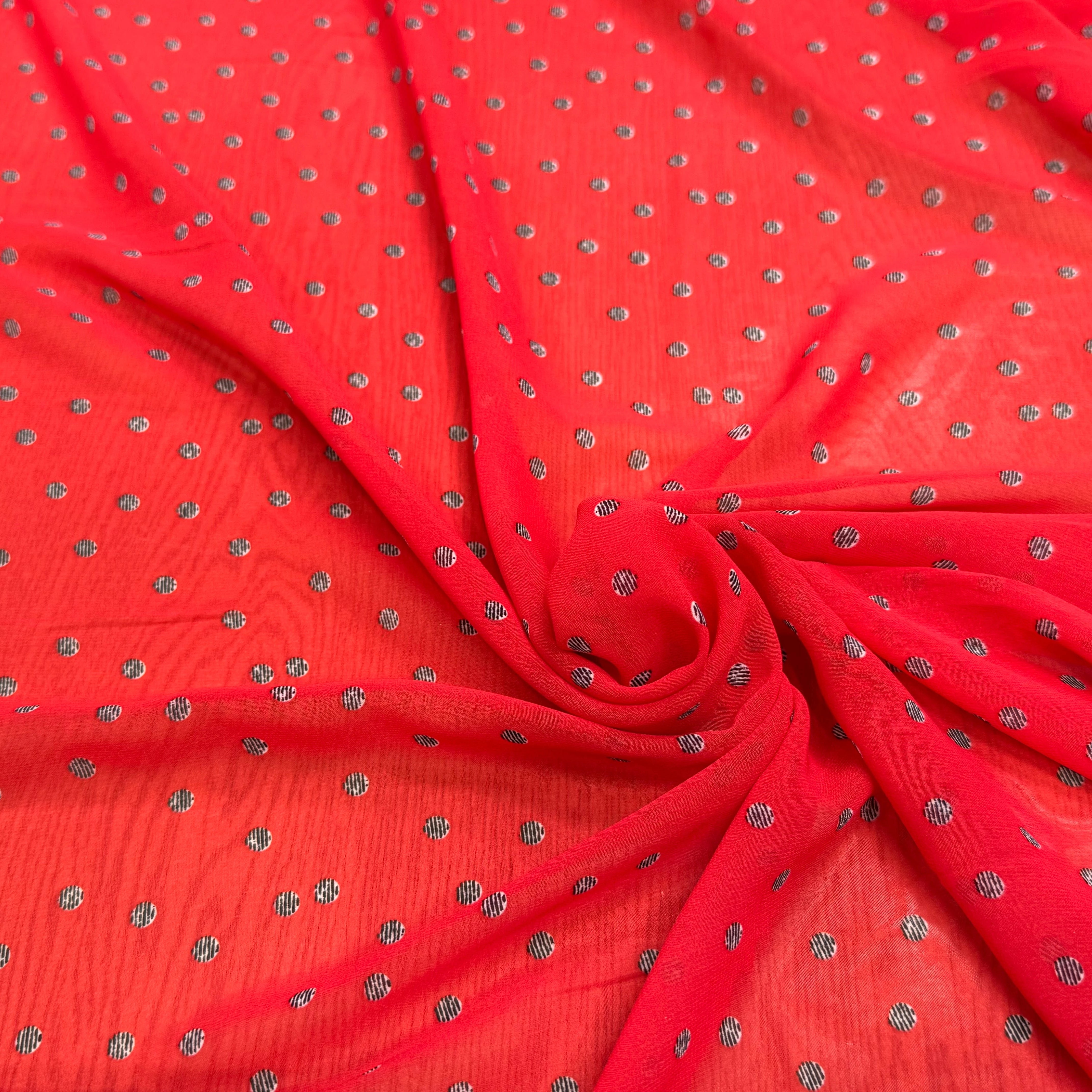 CHIFFON IMPRIMÉ POIS RAYÉS FOND ROUGE - My Little Coupon