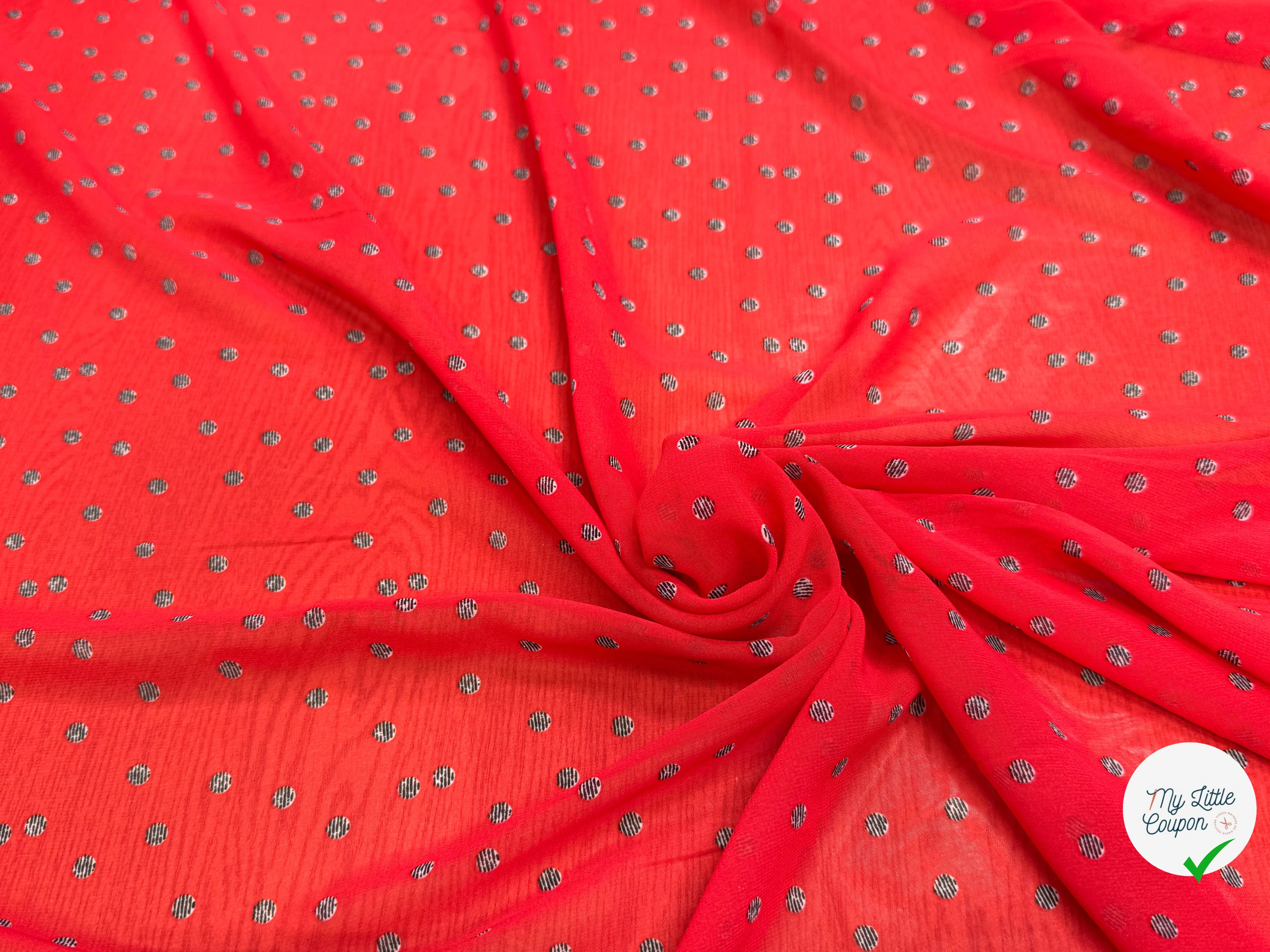 CHIFFON IMPRIMÉ POIS RAYÉS FOND ROUGE - My Little Coupon